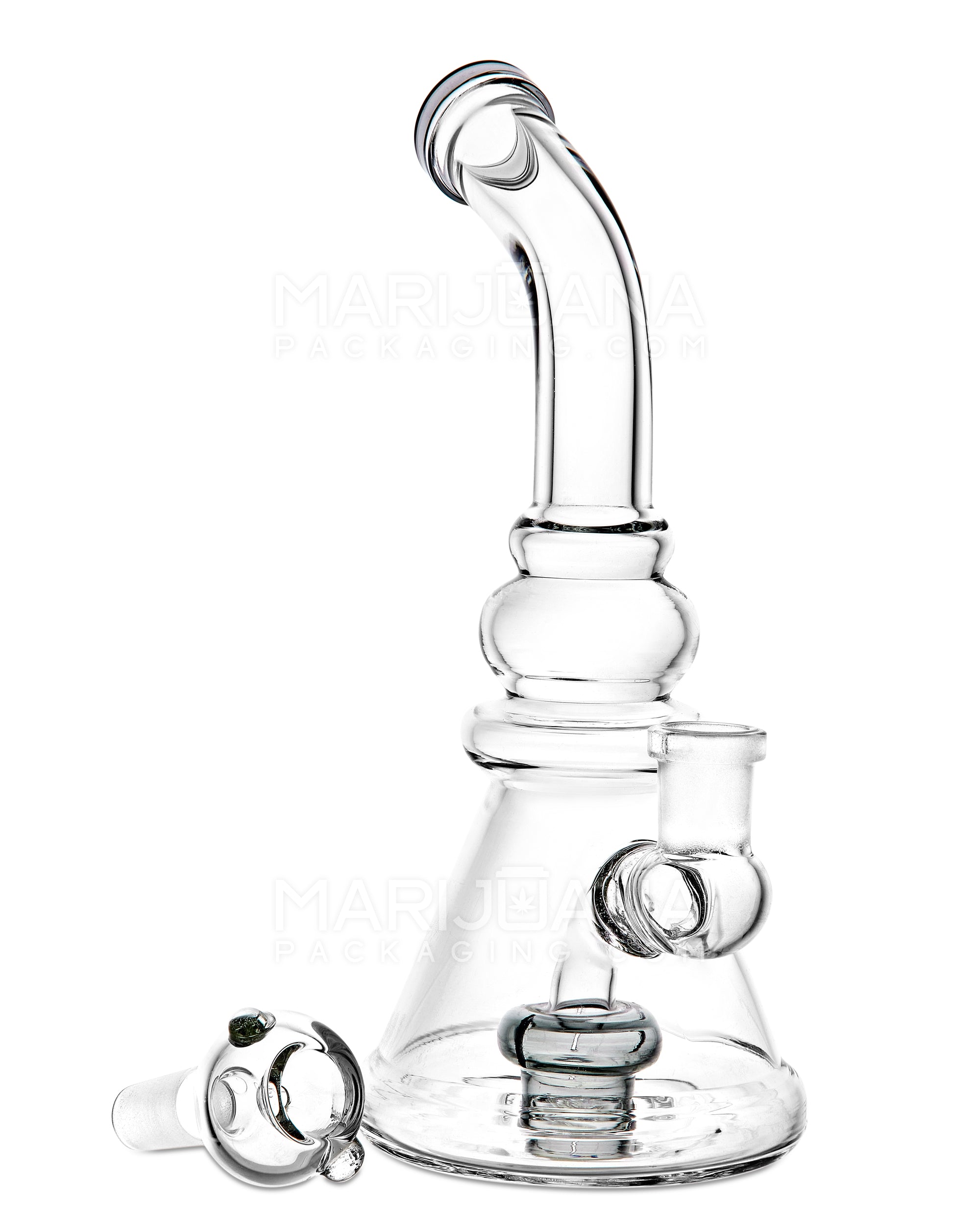 Bent Neck Circ Perc Glass Beaker Water Pipe | 8in Tall - 14mm Bowl - Smoke - 2