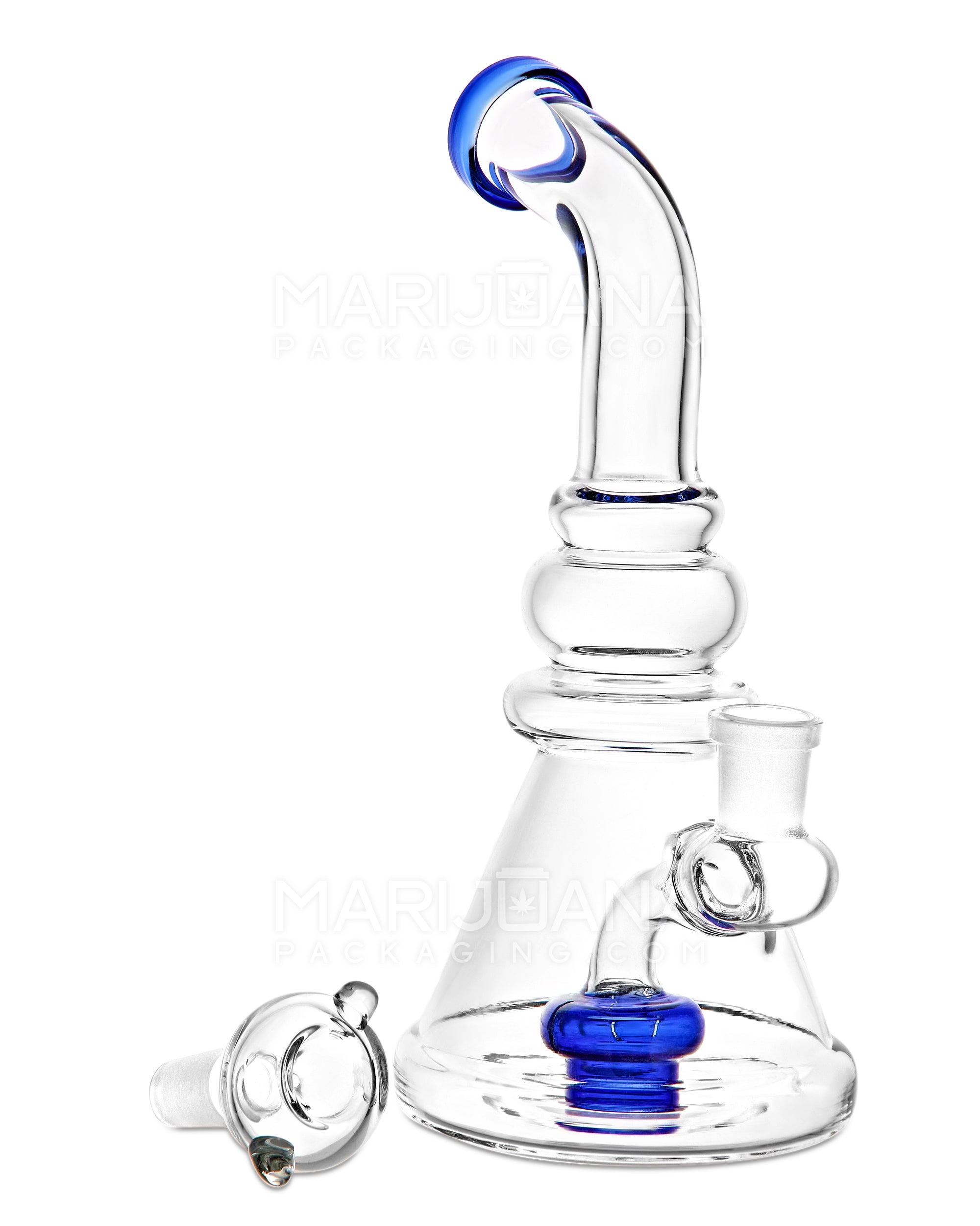 Bent Neck Circ Perc Glass Beaker Water Pipe | 8in Tall - 14mm Bowl - Blue - 2