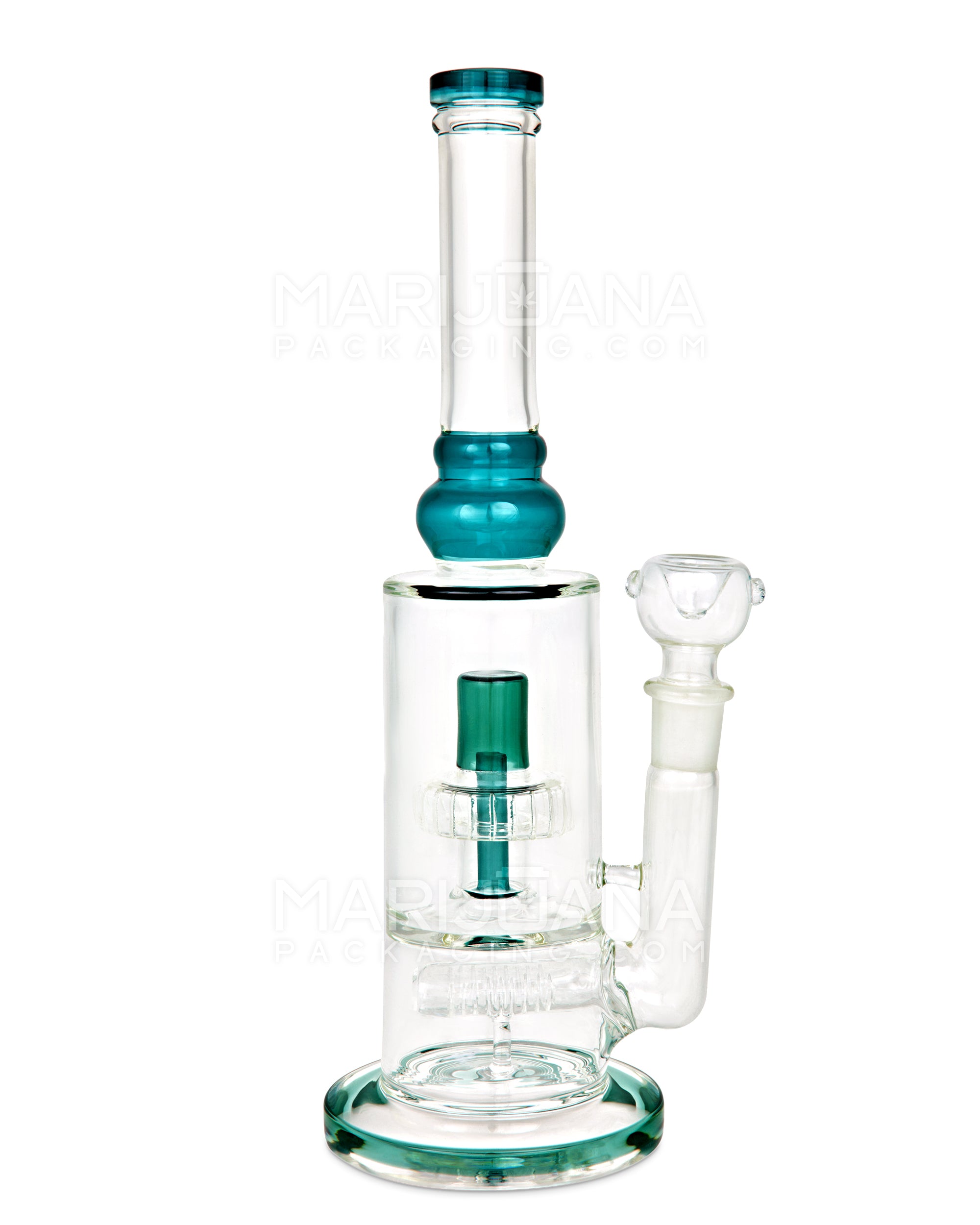 Double Chamber | Straight Neck Showerhead Perc Glass Water Pipe w/ Thick Base | 13in Tall - 18mm Bowl - Teal - 1
