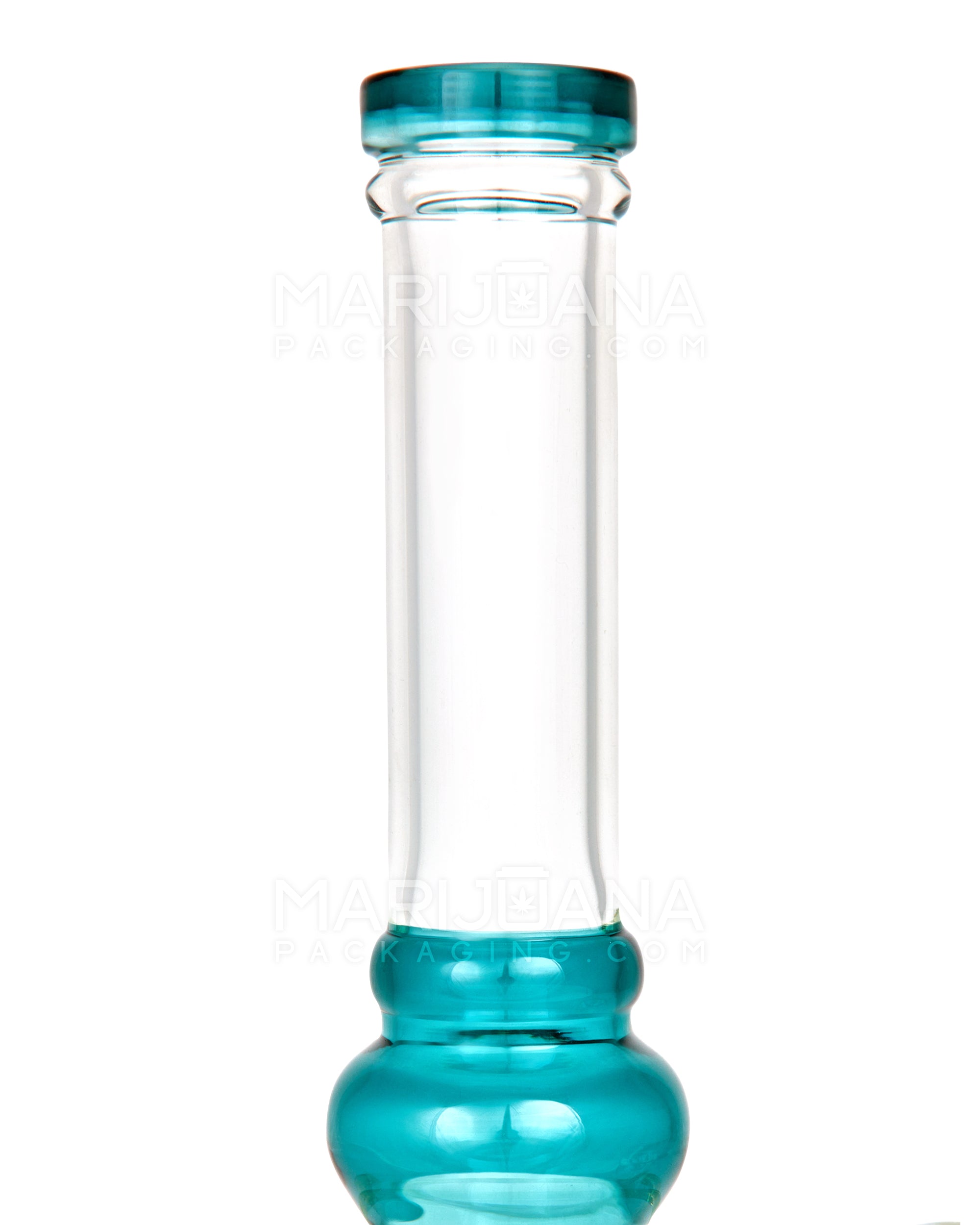 Double Chamber | Straight Neck Showerhead Perc Glass Water Pipe w/ Thick Base | 13in Tall - 18mm Bowl - Teal - 4