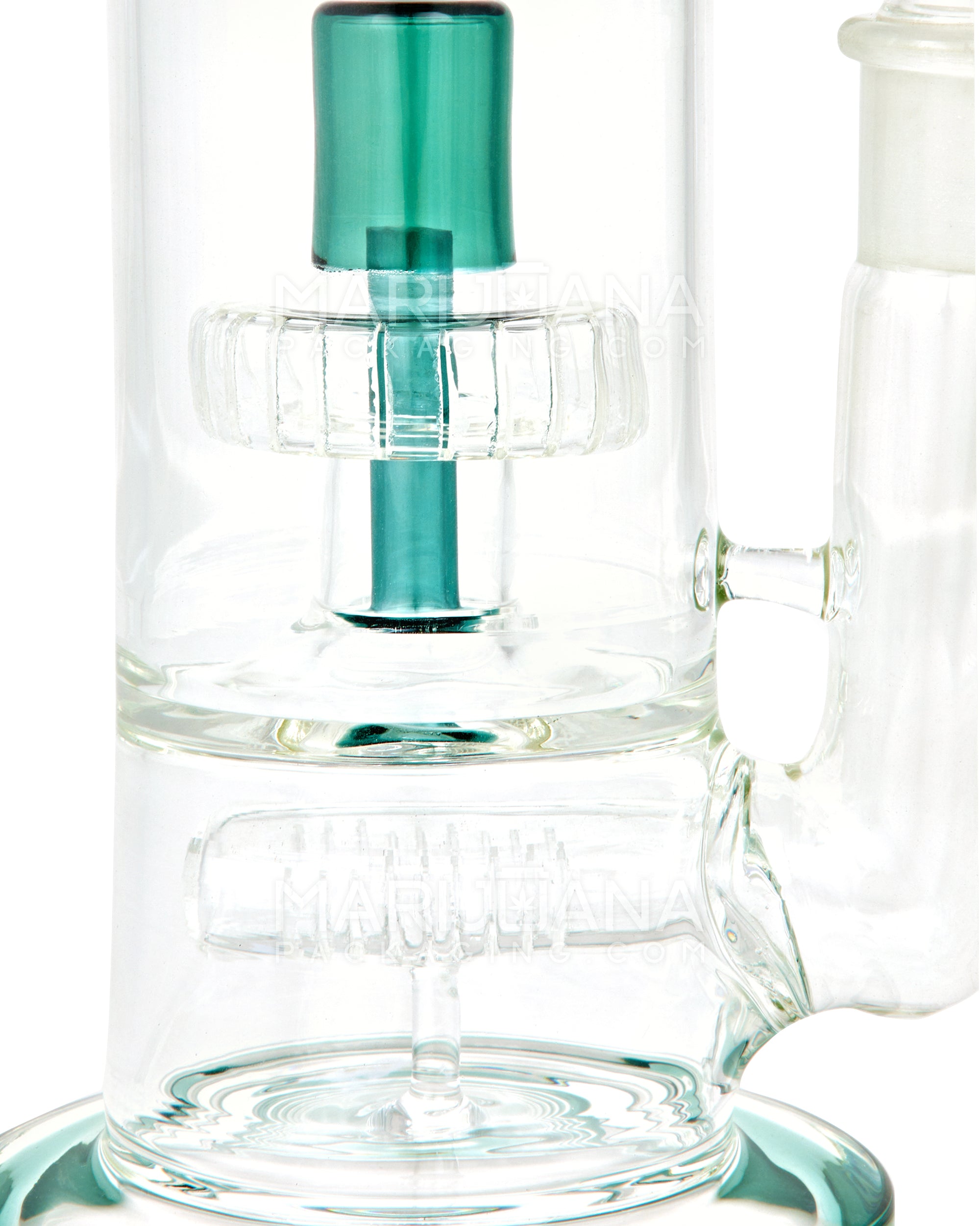 Double Chamber | Straight Neck Showerhead Perc Glass Water Pipe w/ Thick Base | 13in Tall - 18mm Bowl - Teal - 6