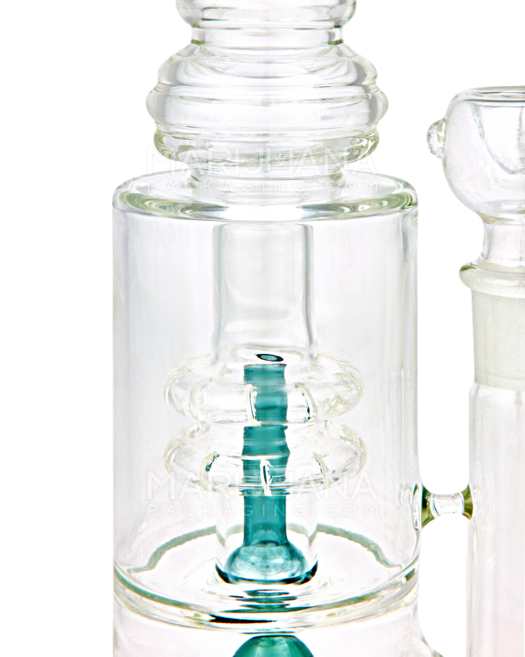 Double Chamber | Straight Neck Matrix Perc Glass Water Pipe w/ Thick Base | 13in Tall - 18mm Bowl - Teal - 4