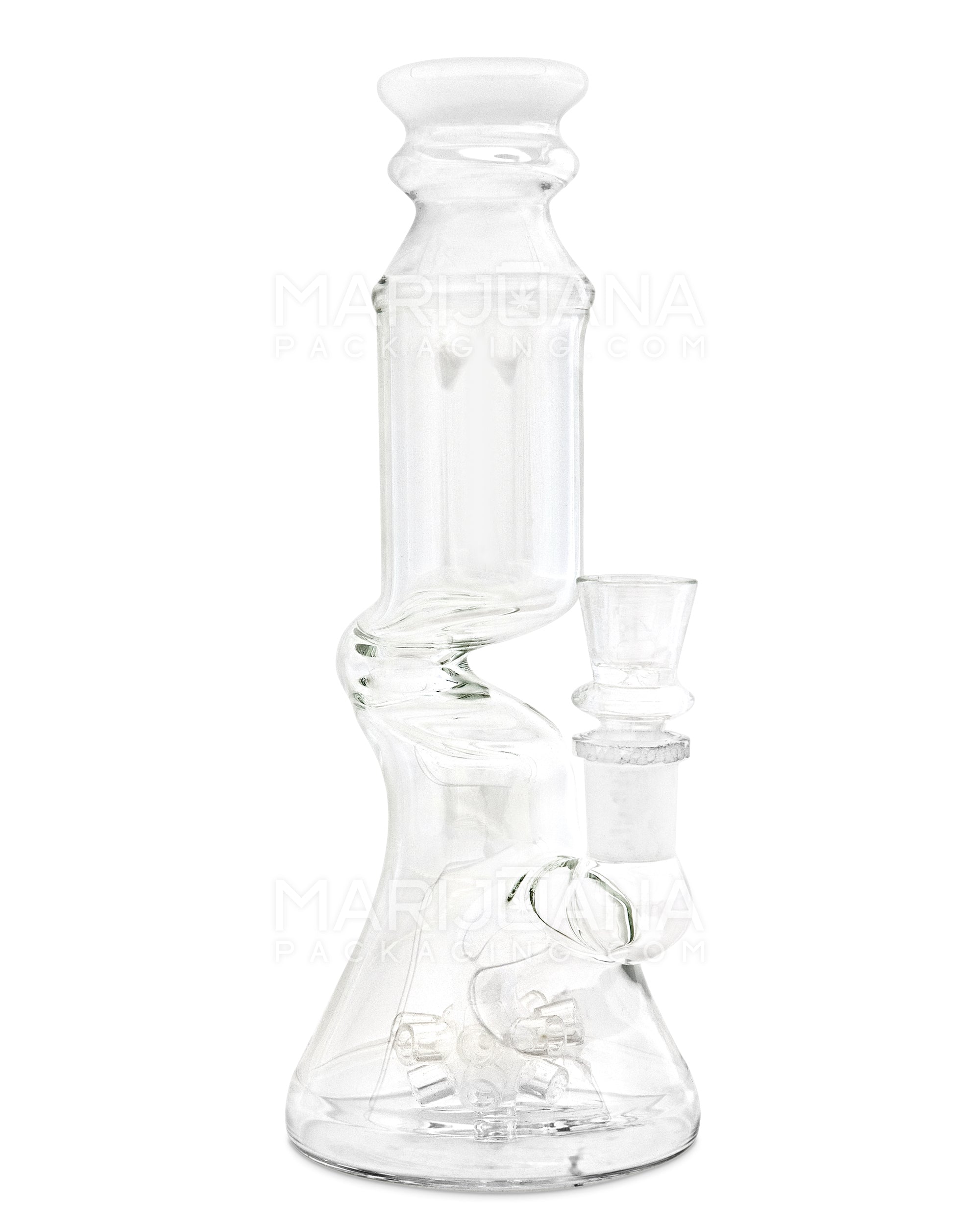 Z-Neck Atomic Perc Glass Beaker Water Pipe | 7in Tall - 14mm Bowl - White - 2