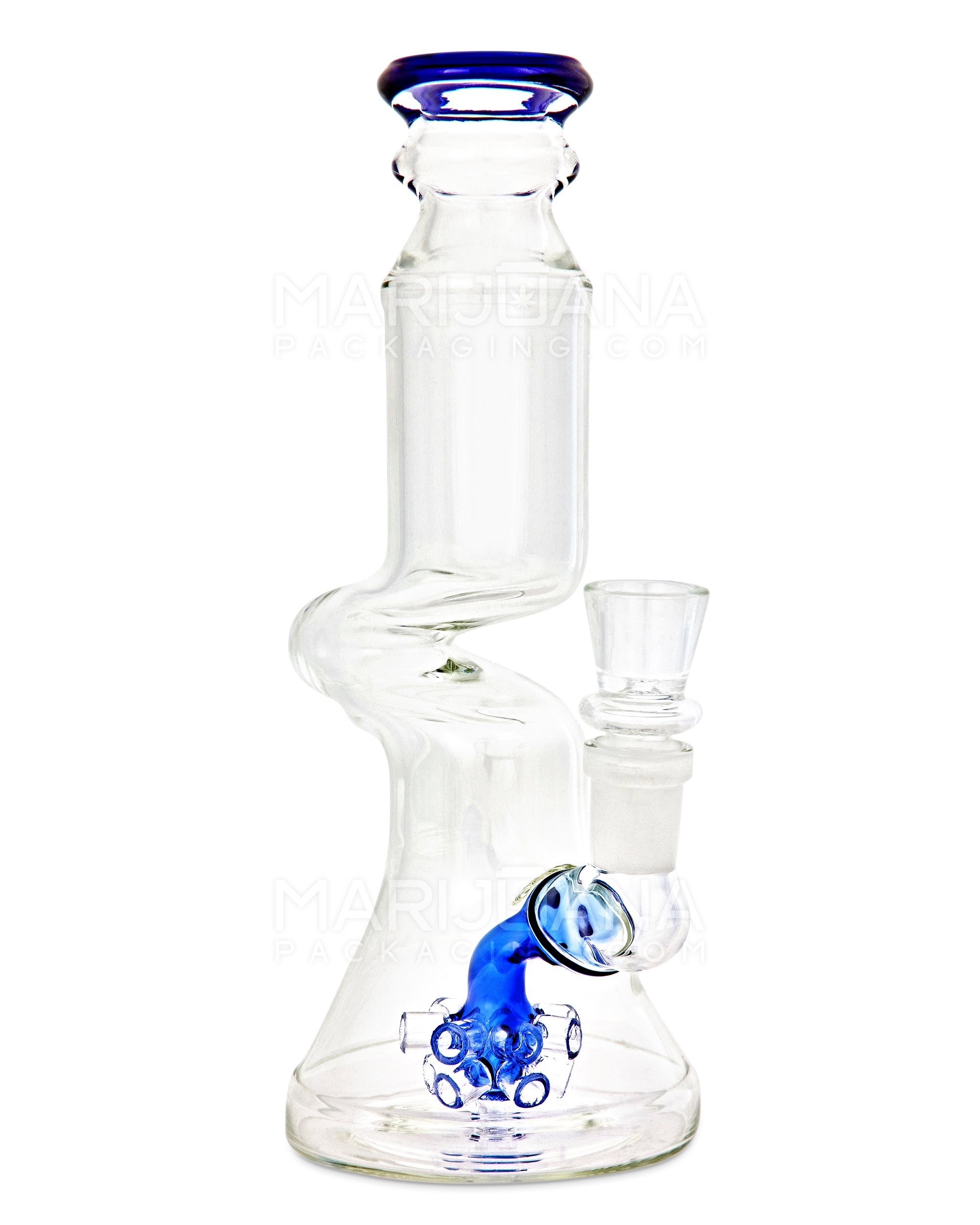 Z-Neck Atomic Perc Glass Beaker Water Pipe | 7in Tall - 14mm Bowl - Blue - 6