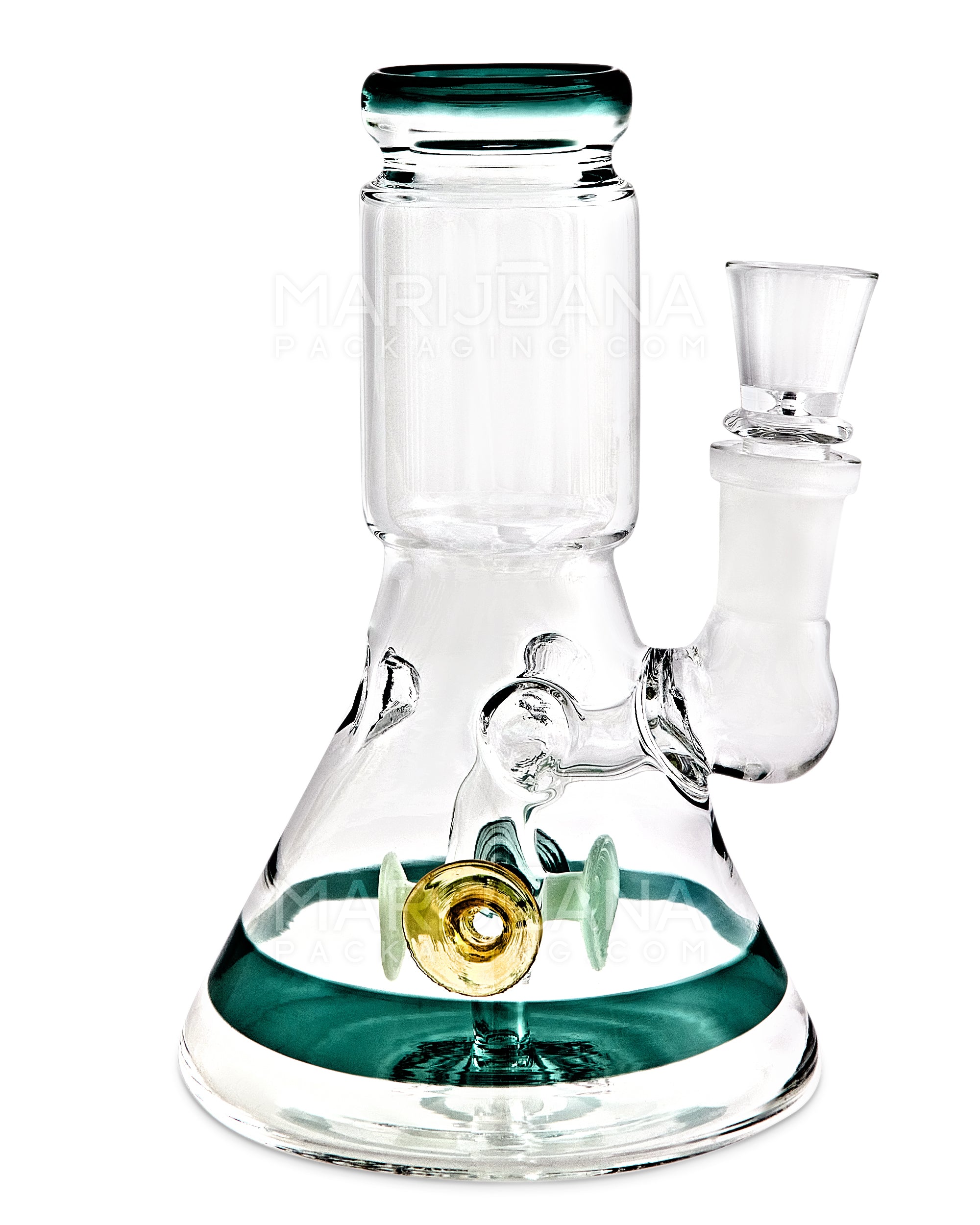 Straight Neck Megaphone Perc Glass Beaker Water Pipe w/ Ice Catcher | 6in Tall - 14mm Bowl - Teal - 1