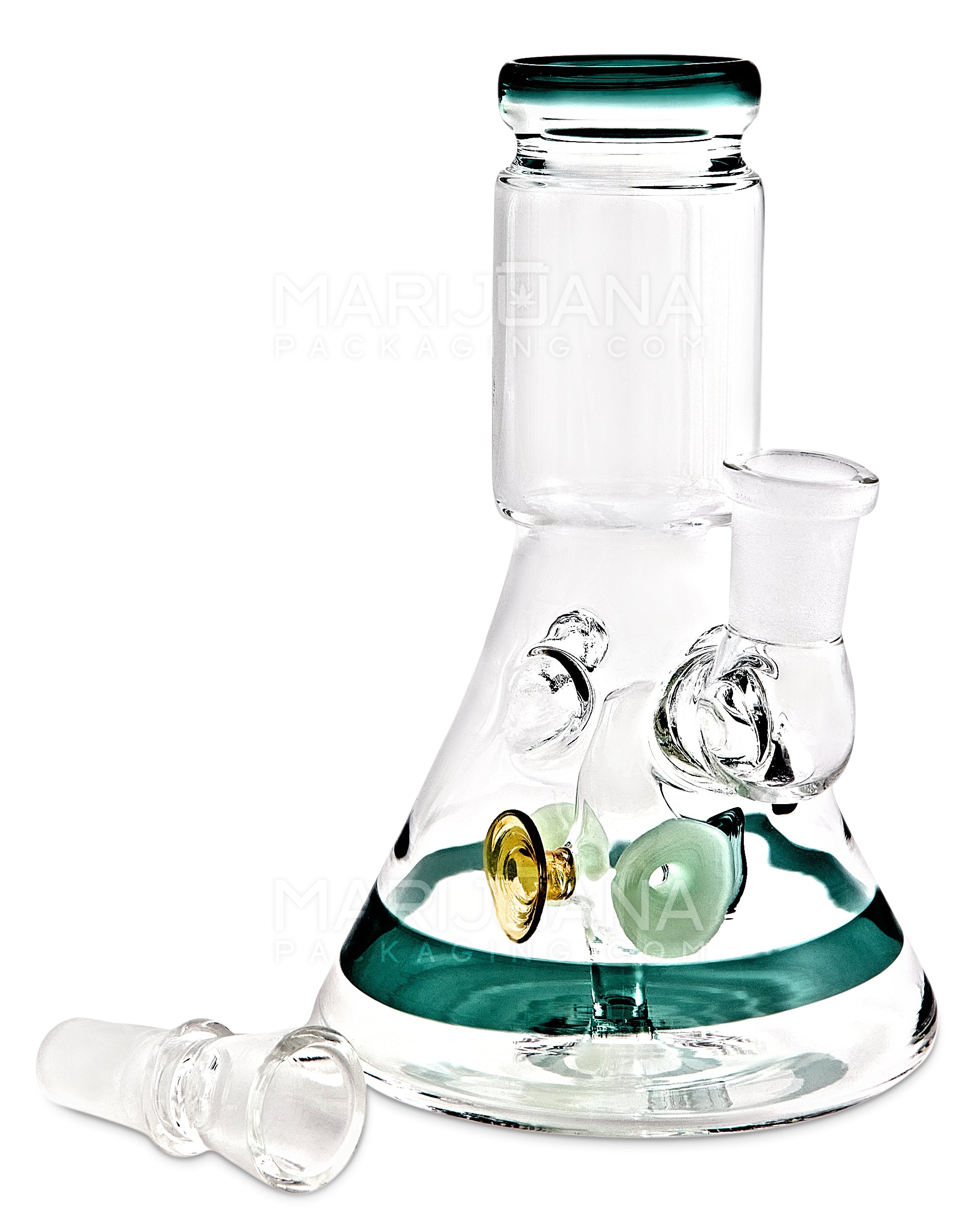 Straight Neck Megaphone Perc Glass Beaker Water Pipe w/ Ice Catcher | 6in Tall - 14mm Bowl - Teal - 2