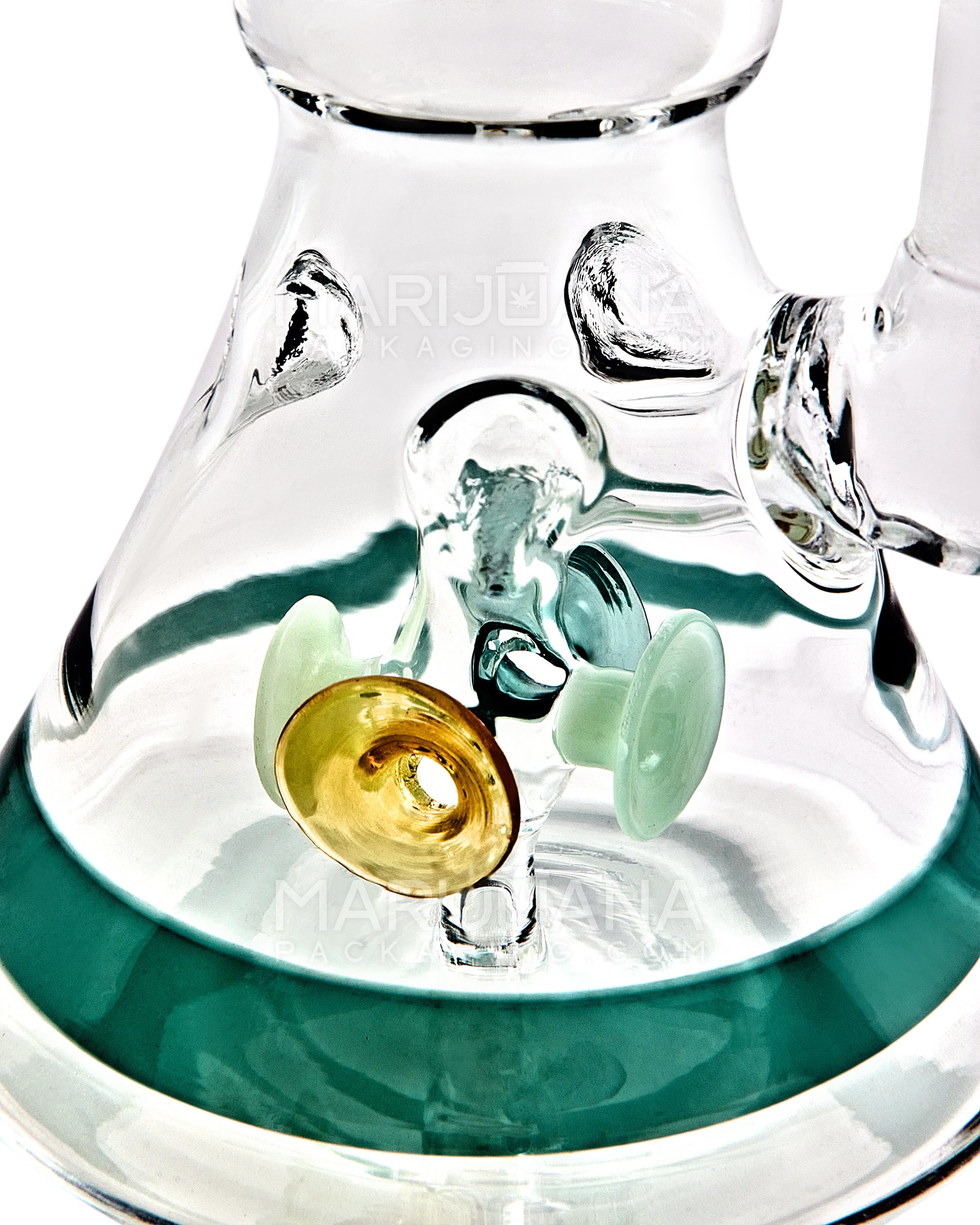 Straight Neck Megaphone Perc Glass Beaker Water Pipe w/ Ice Catcher | 6in Tall - 14mm Bowl - Teal - 3