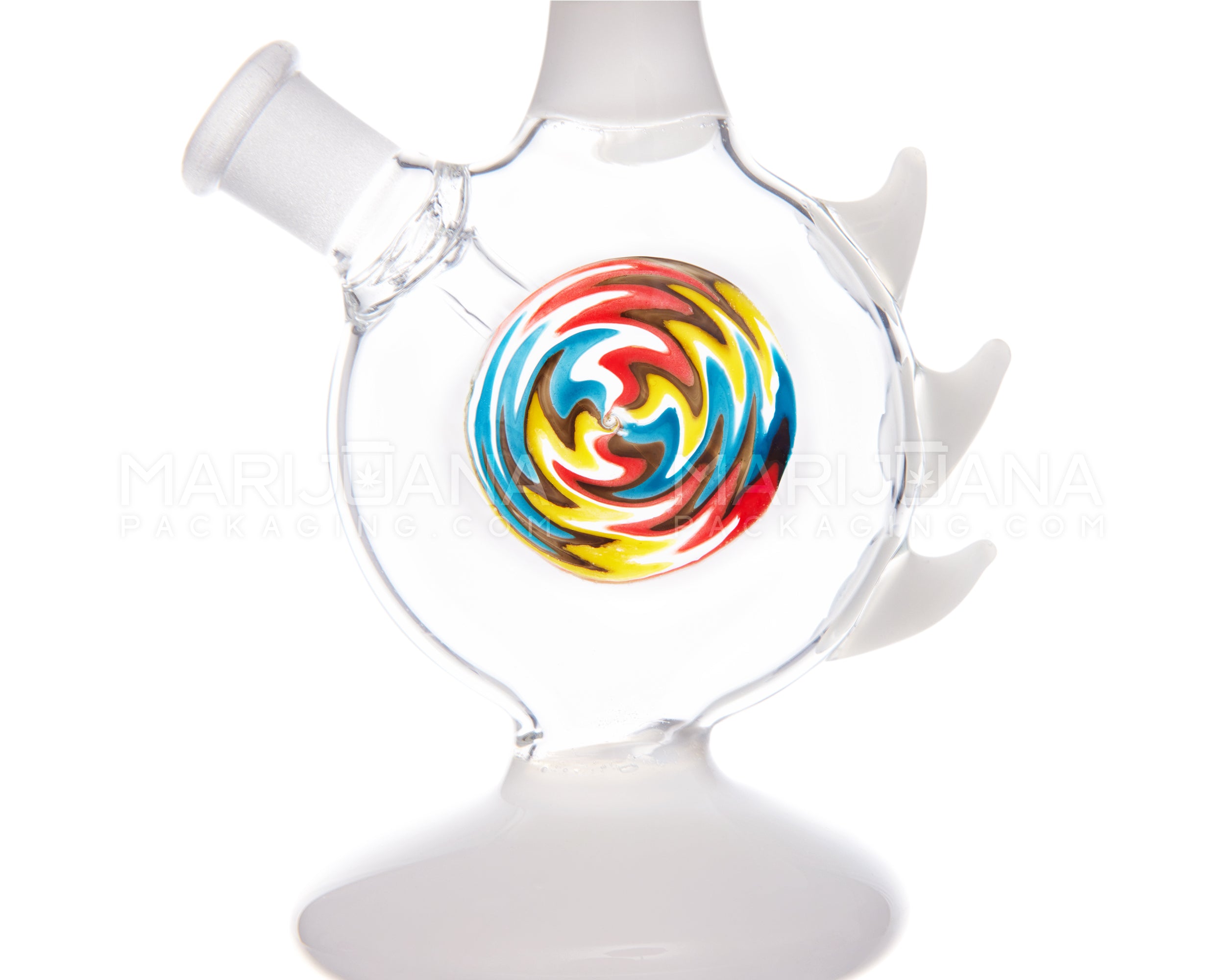Straight Neck Wig Wag Circular Flask Glass Water Pipe w/ Triple Spikes | 8in Tall - 14mm Bowl - White - 3