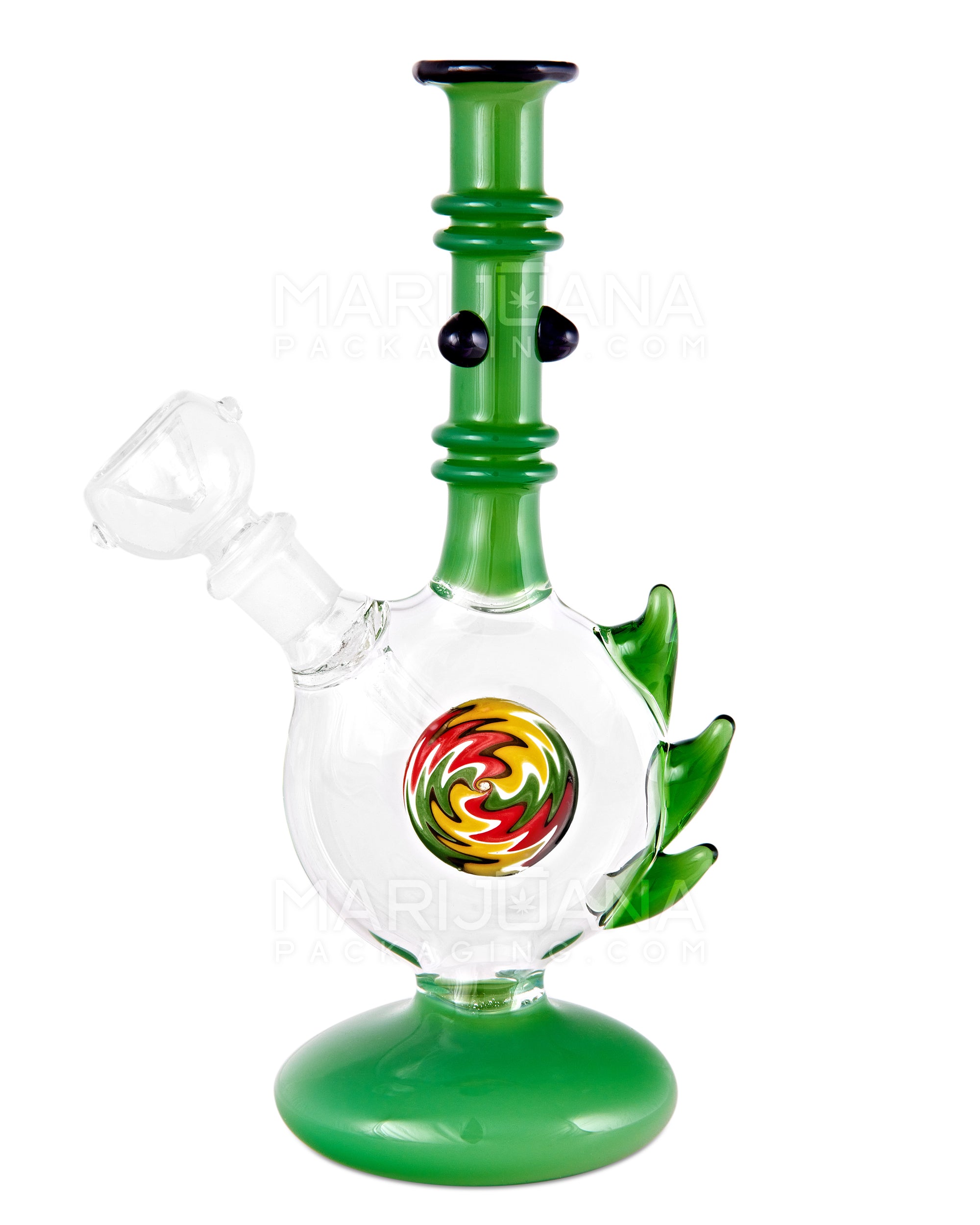 Straight Neck Wig Wag Circular Flask Glass Water Pipe w/ Triple Spikes | 8in Tall - 14mm Bowl - Green - 1