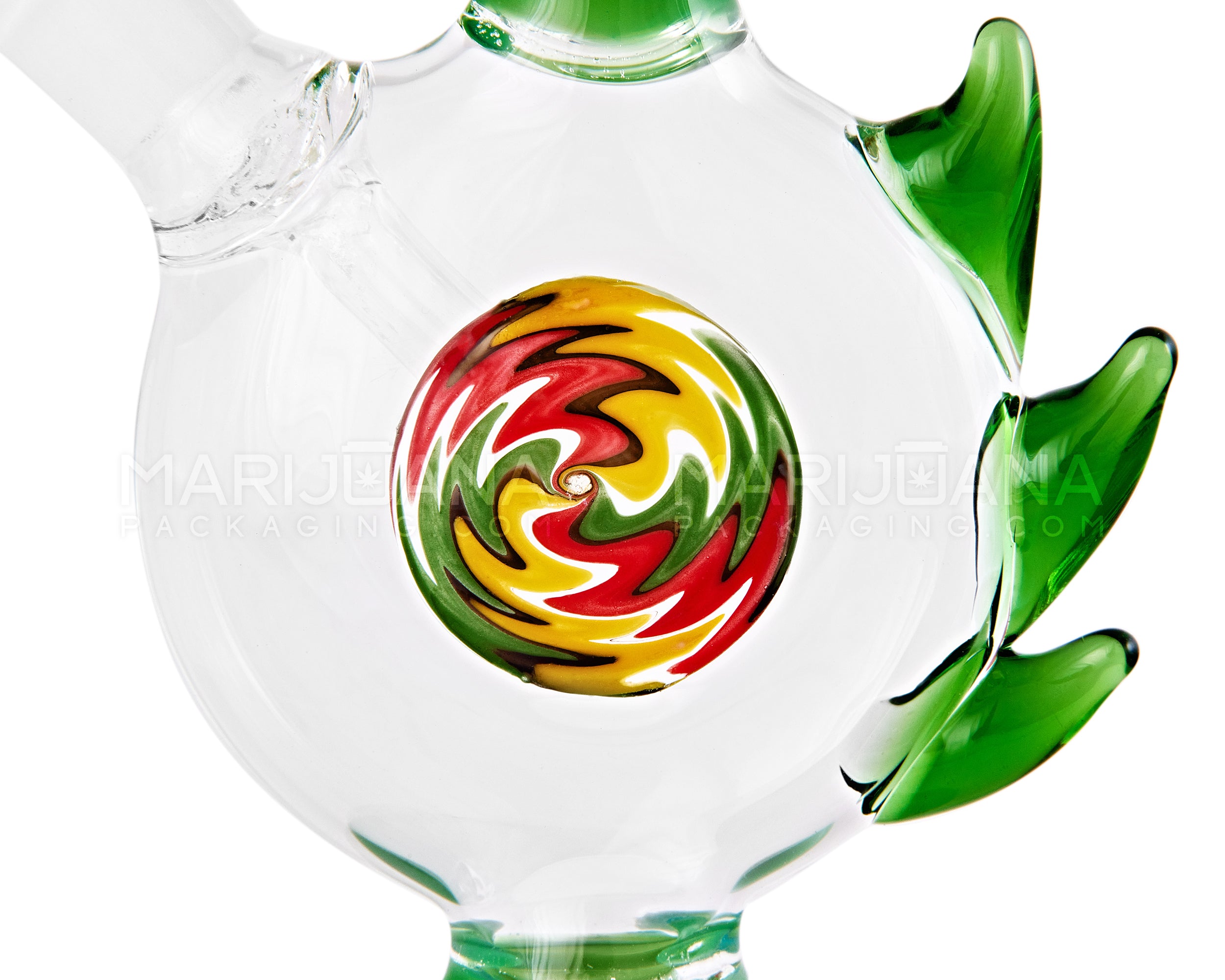 Straight Neck Wig Wag Circular Flask Glass Water Pipe w/ Triple Spikes | 8in Tall - 14mm Bowl - Green - 3