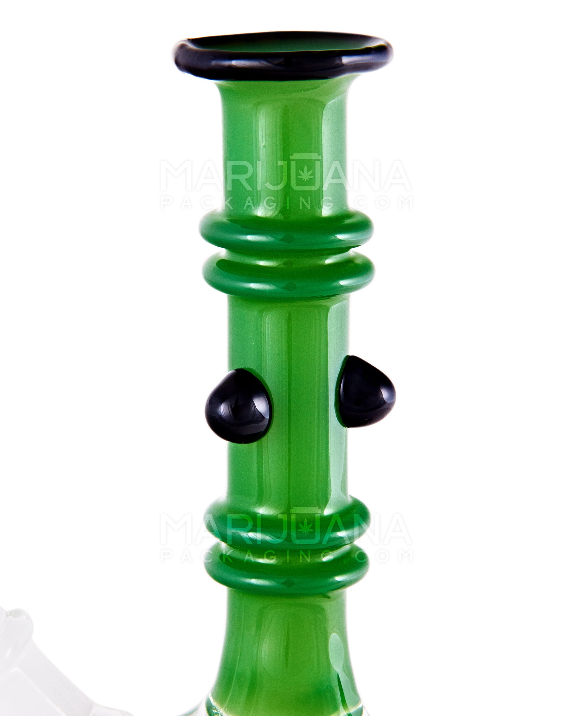 Straight Neck Wig Wag Circular Flask Glass Water Pipe w/ Triple Spikes | 8in Tall - 14mm Bowl - Green - 4