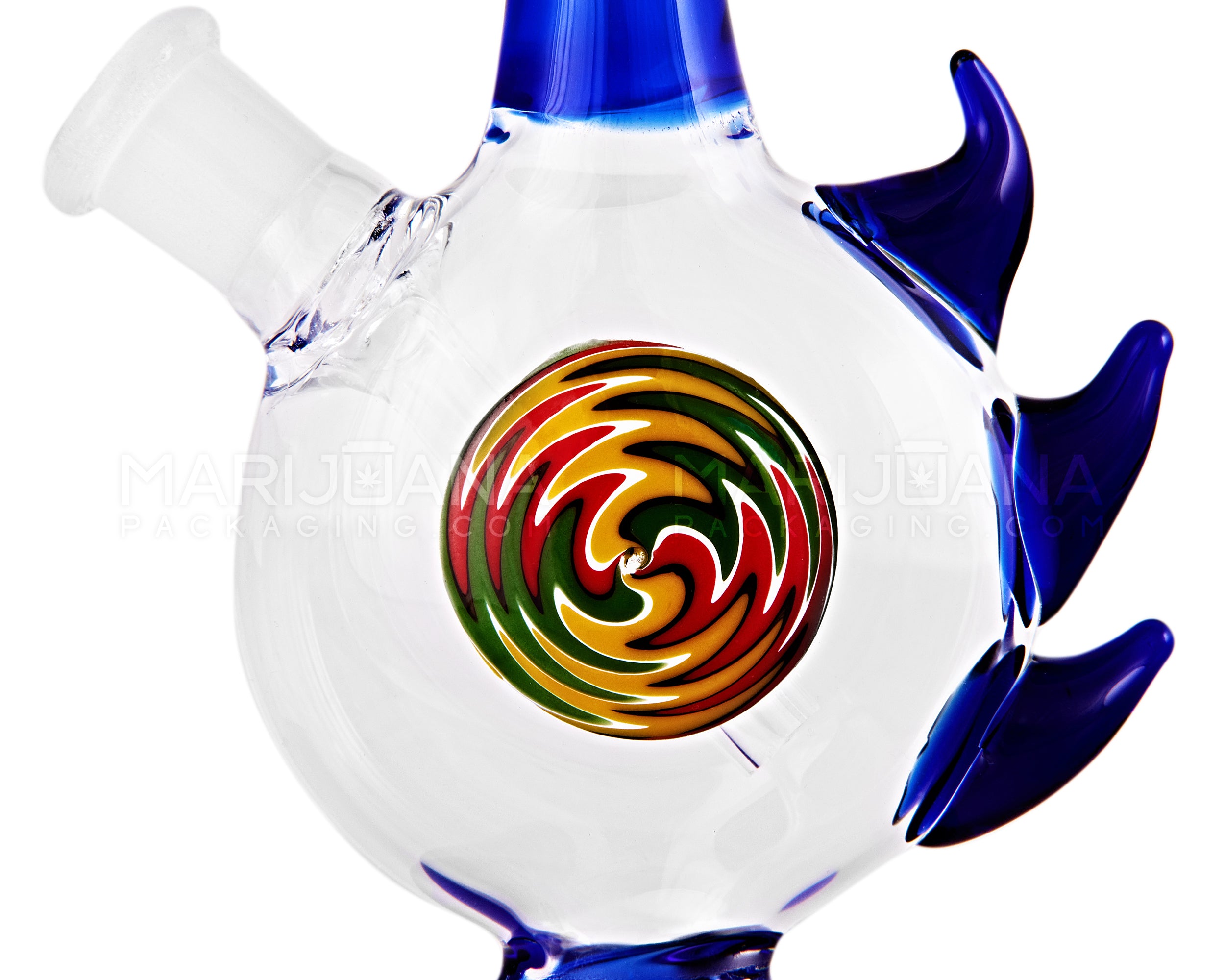Straight Neck Wig Wag Circular Flask Glass Water Pipe w/ Triple Spikes | 8in Tall - 14mm Bowl - Blue - 3