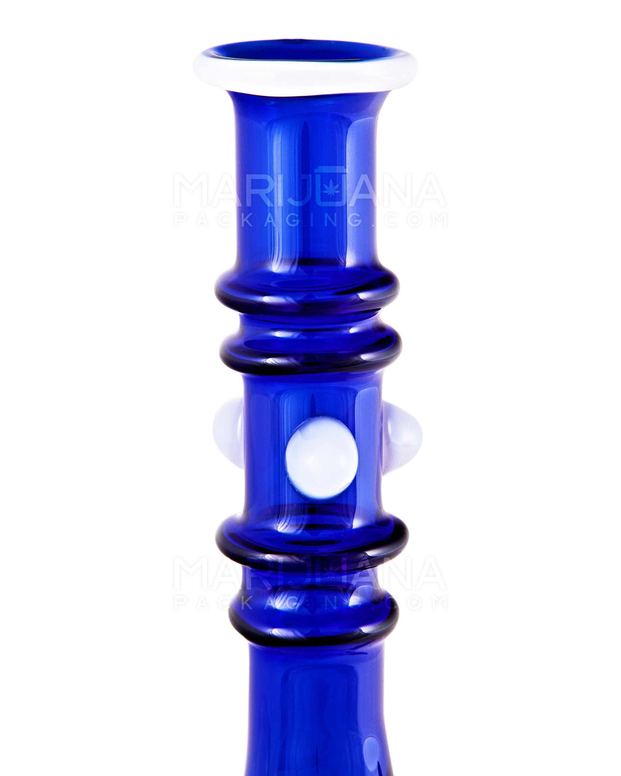 Straight Neck Wig Wag Circular Flask Glass Water Pipe w/ Triple Spikes | 8in Tall - 14mm Bowl - Blue - 4