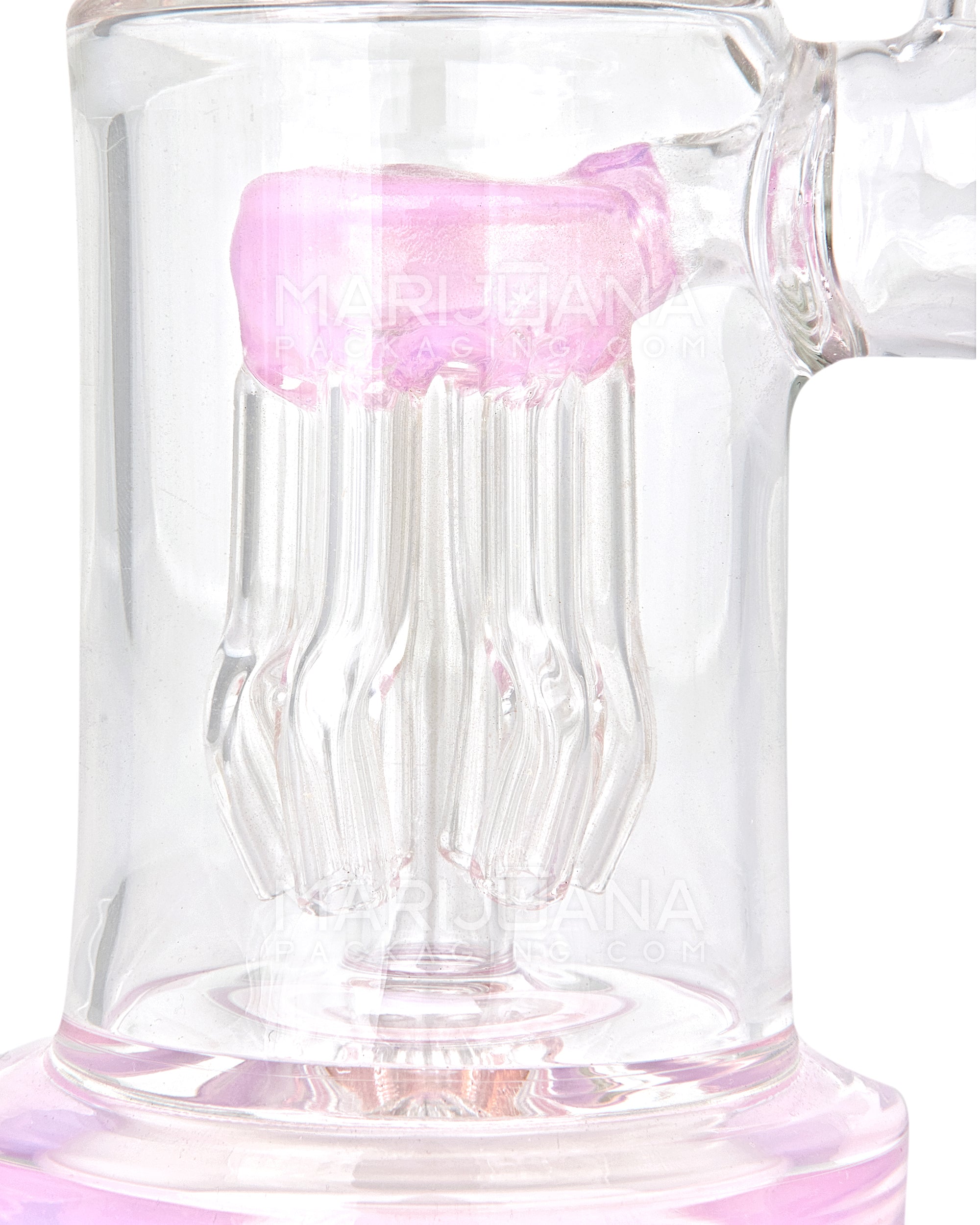Bent Neck Tree Perc Glass Straight Water Pipe w/ Thick Base | 7in Tall - 14mm Bowl - Pink - 3