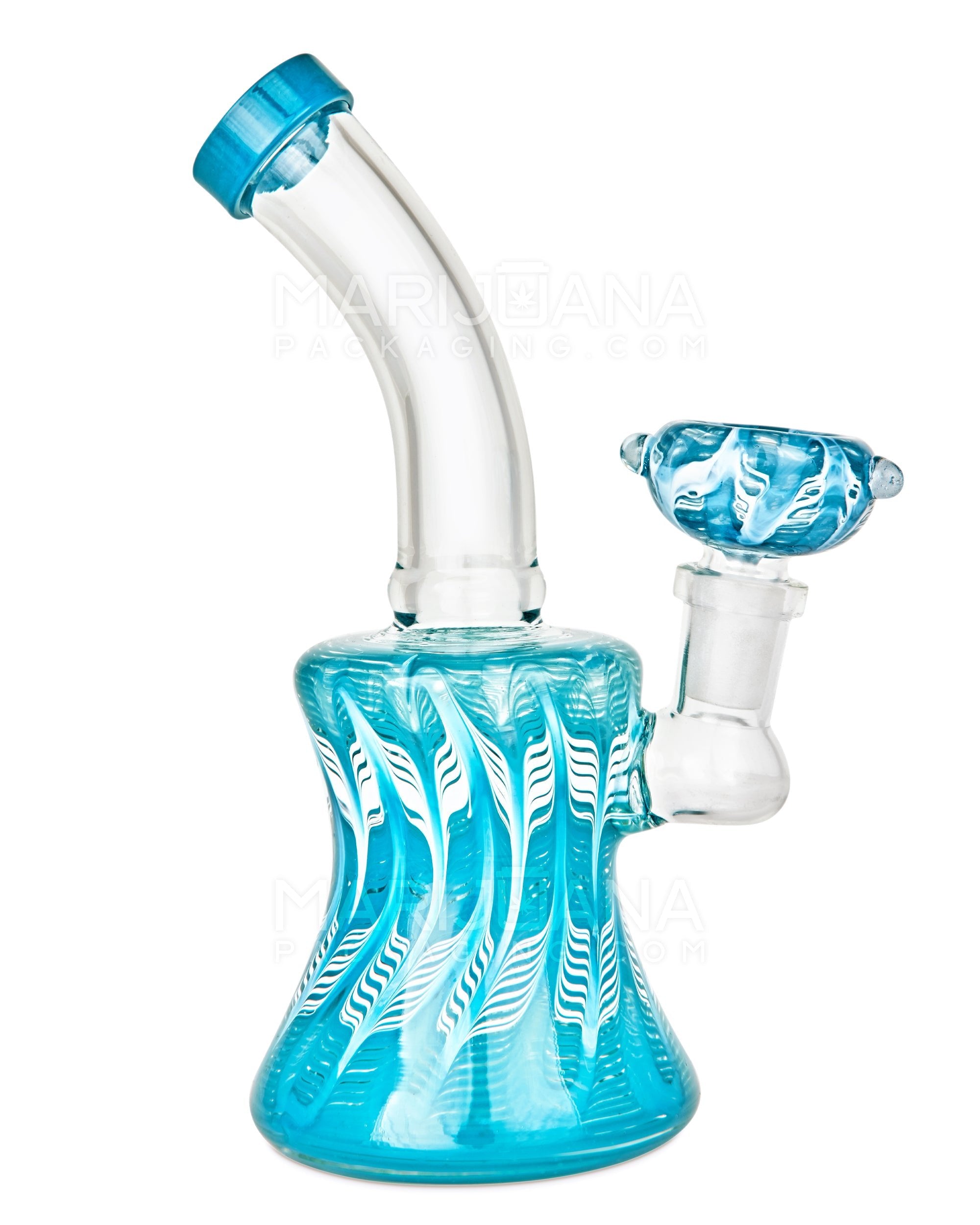 Bent Neck Raked Glass Bell Water Pipe | 6.5in Tall - 14mm Bowl - Teal - 1