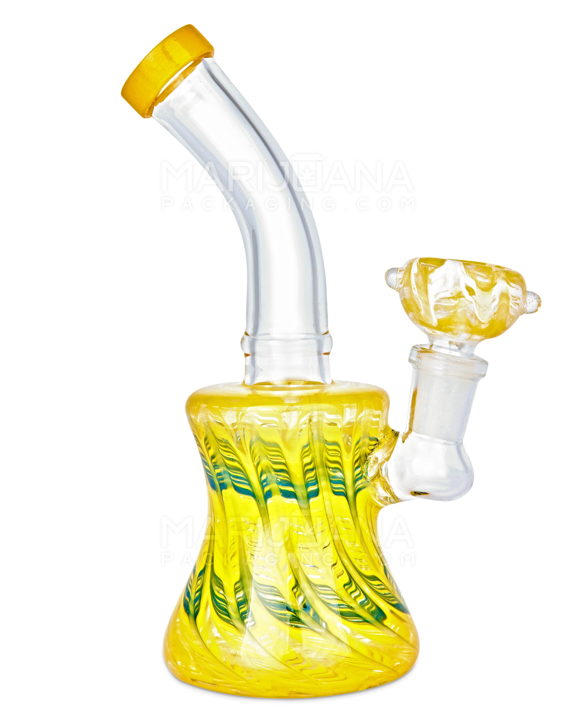 Bent Neck Raked Glass Bell Water Pipe | 6.5in Tall - 14mm Bowl - Yellow - 1