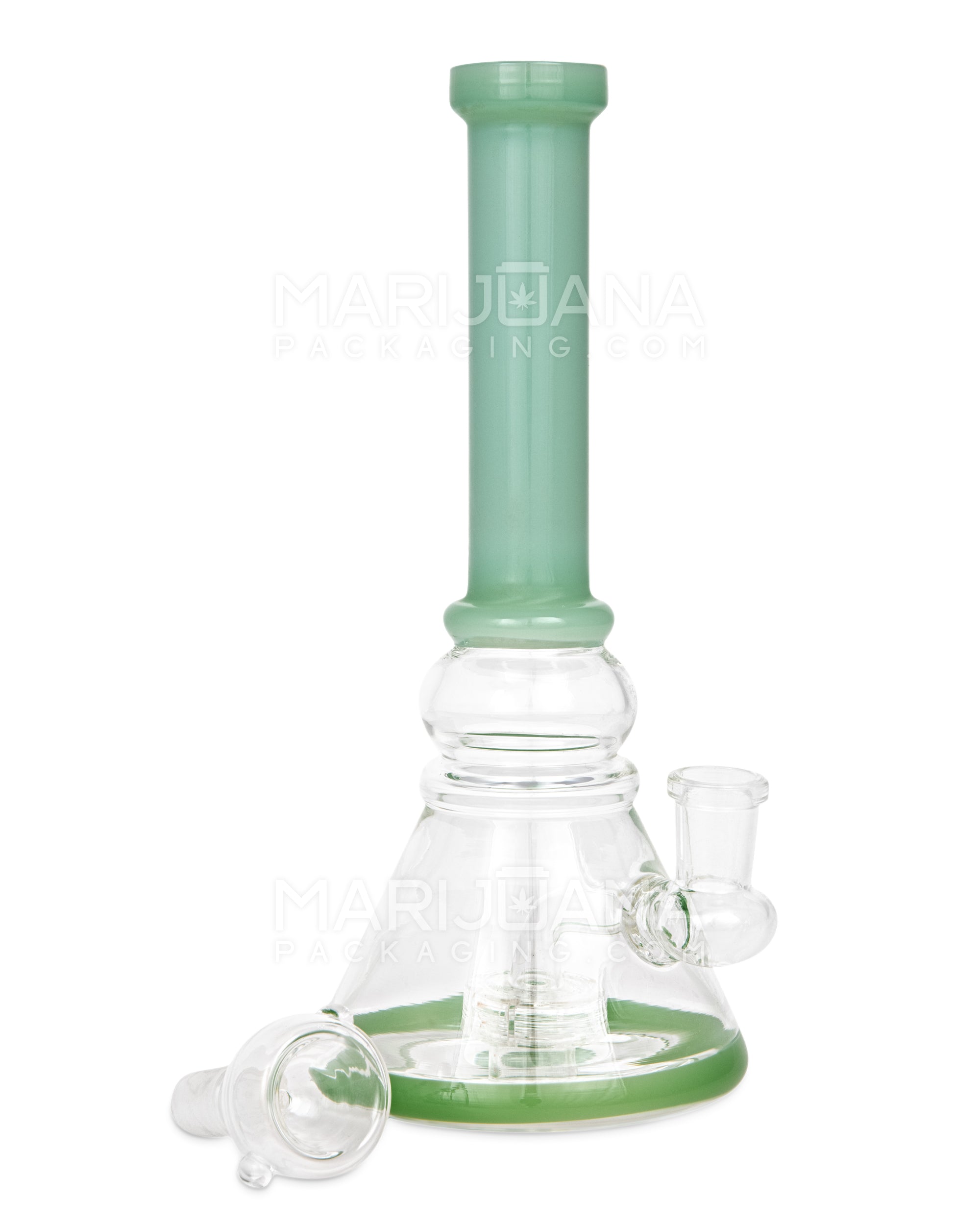 Straight Neck Showerhead Percolator Glass Beaker Water Pipe | 8in Tall - 14mm Bowl - Jade - 2