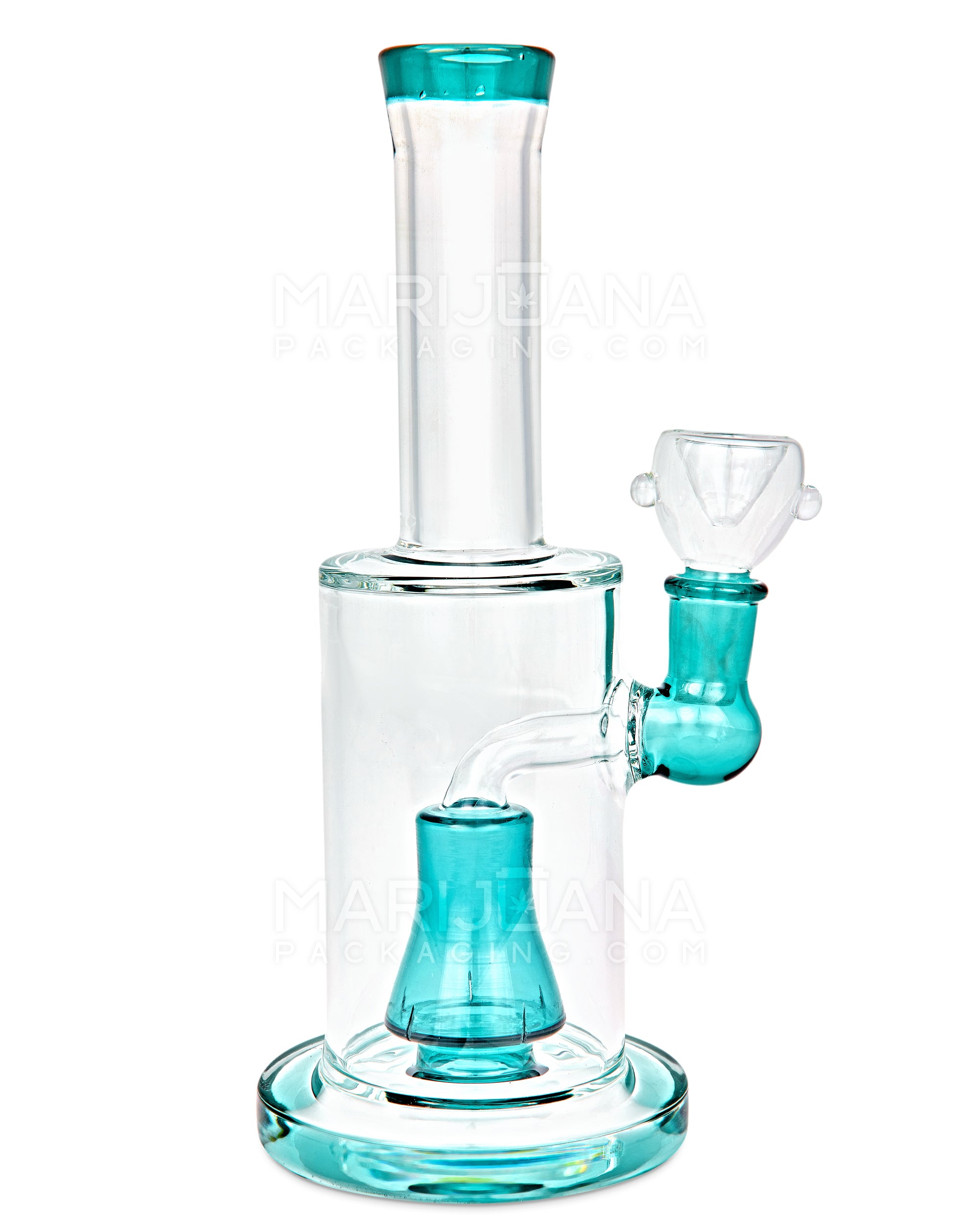 Straight Neck Barrel Perc Glass Water Pipe w/ Thick Base | 8in Tall - 14mm Bowl - Teal - 1