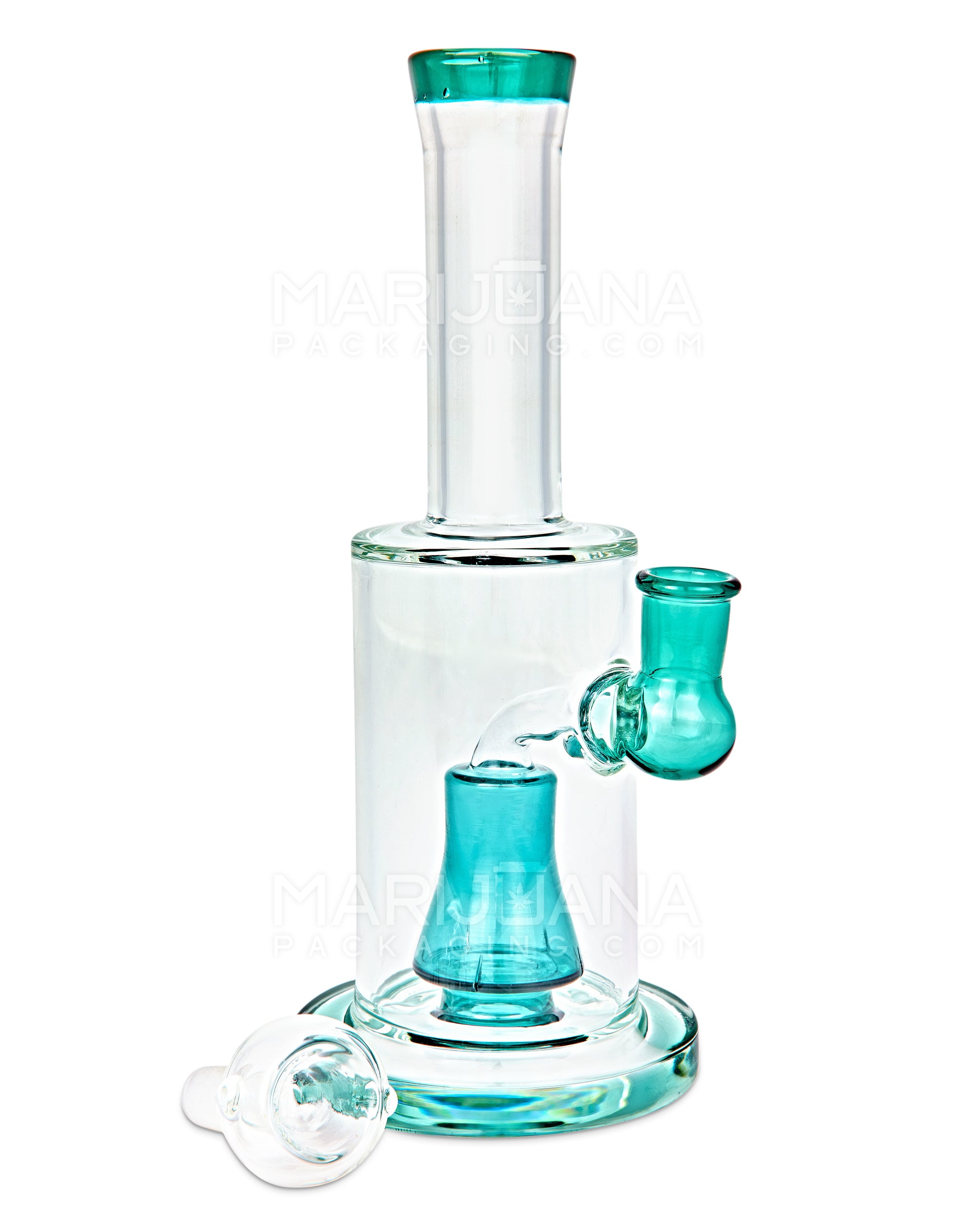 Straight Neck Barrel Perc Glass Water Pipe w/ Thick Base | 8in Tall - 14mm Bowl - Teal - 3