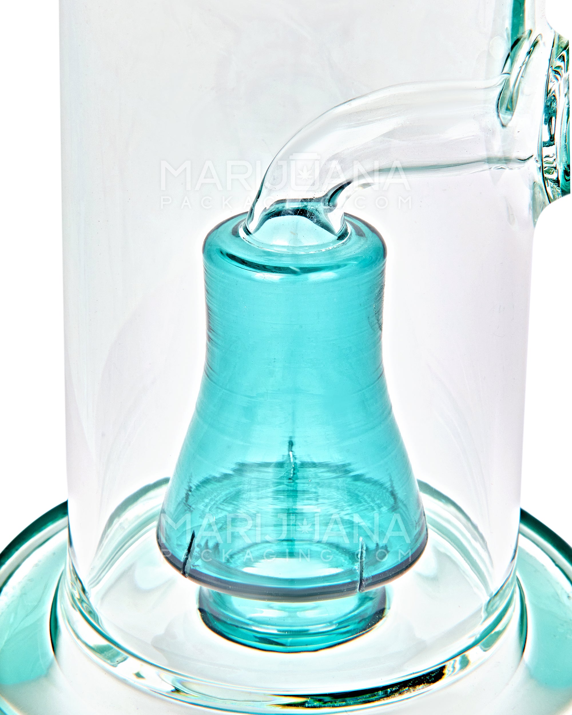 Straight Neck Barrel Perc Glass Water Pipe w/ Thick Base | 8in Tall - 14mm Bowl - Teal - 2