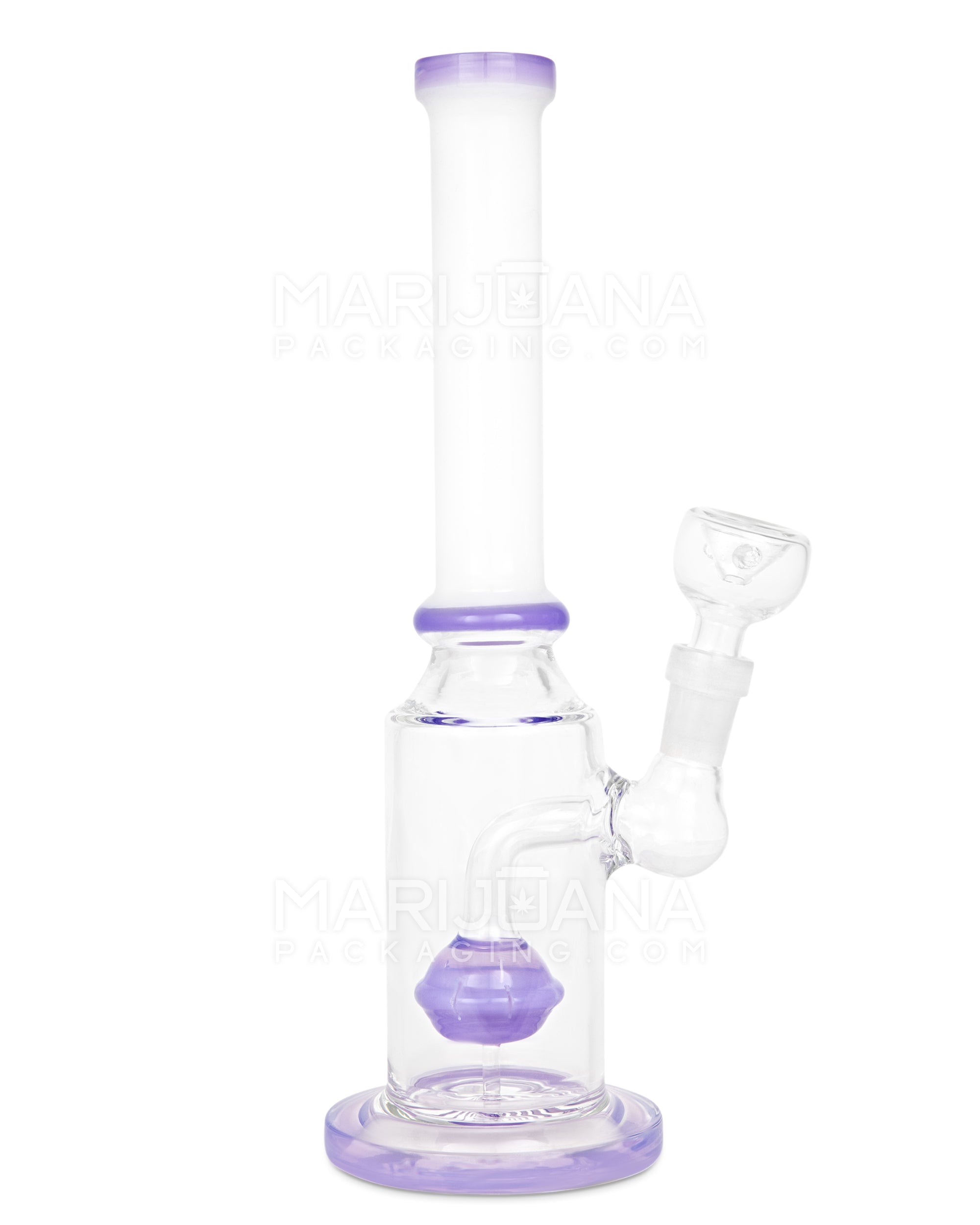 Straight Neck Orb Percolator Glass Straight Water Pipe w/ Thick Base | 10in Tall - 14mm Bowl - Milky Purple & White - 1