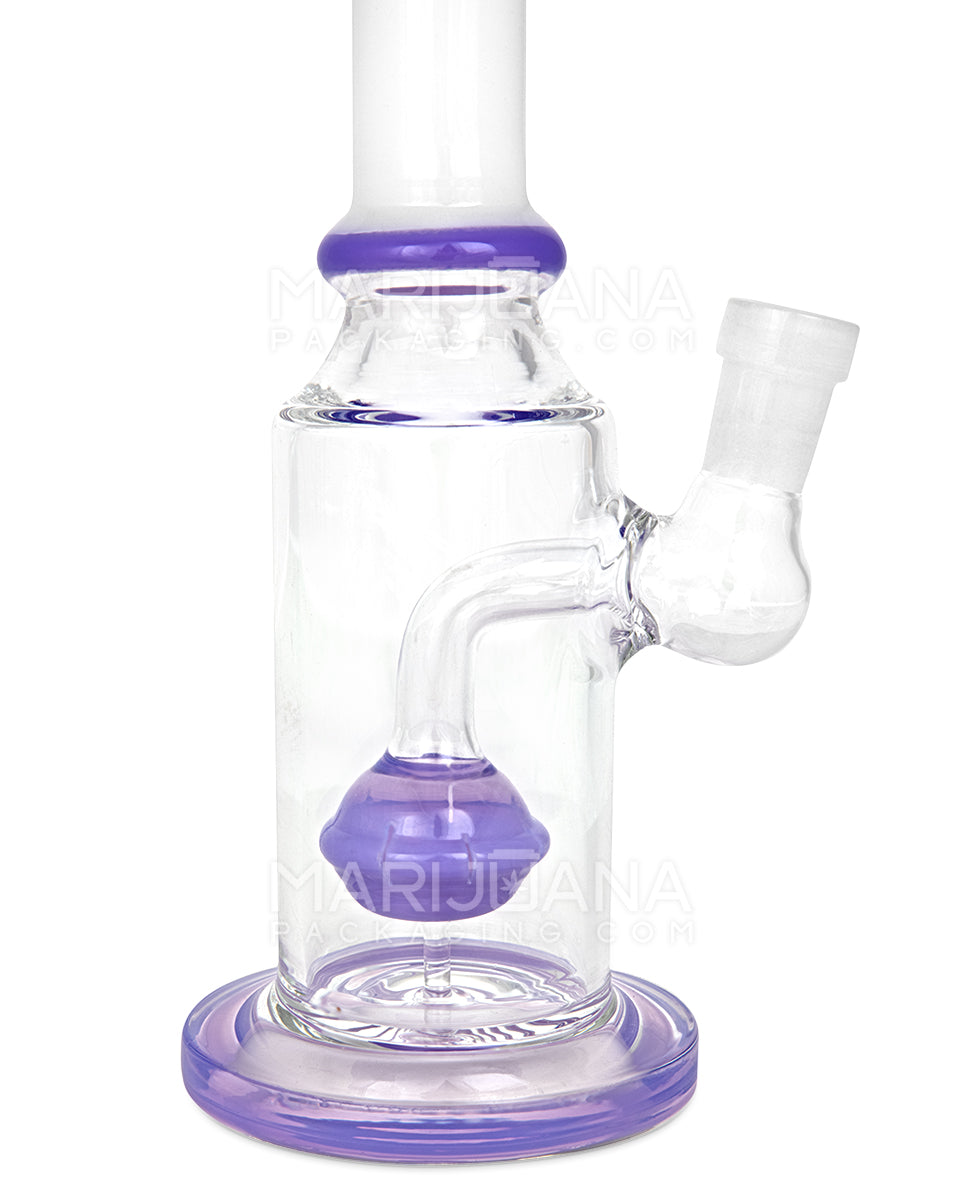 Straight Neck Orb Percolator Glass Straight Water Pipe w/ Thick Base | 10in Tall - 14mm Bowl - Milky Purple & White - 3