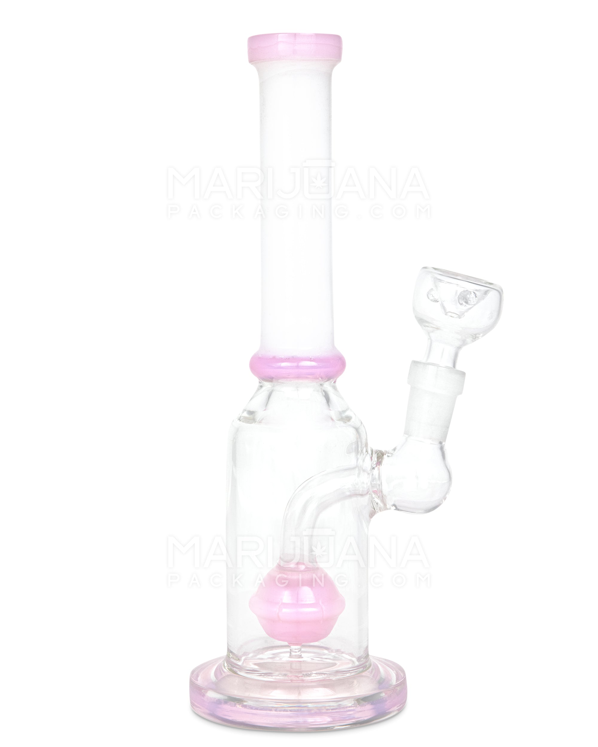 Straight Neck Orb Percolator Glass Straight Water Pipe w/ Thick Base | 10in Tall - 14mm Bowl - Milky Pink & White - 1