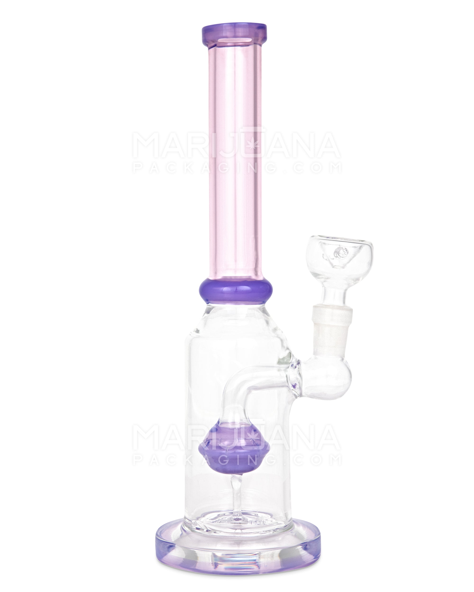 Straight Neck Orb Percolator Glass Straight Water Pipe w/ Thick Base | 10in Tall - 14mm Bowl - Milky Purple & Pink - 1