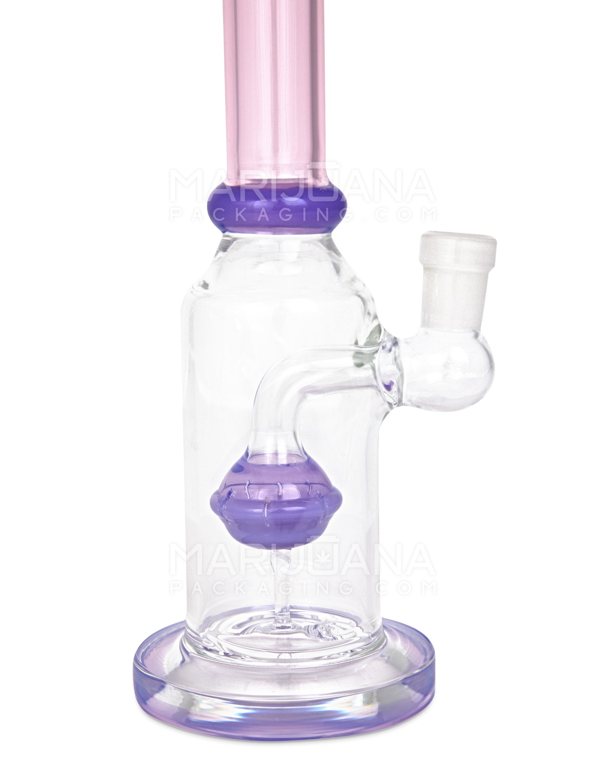 Straight Neck Orb Percolator Glass Straight Water Pipe w/ Thick Base | 10in Tall - 14mm Bowl - Milky Purple & Pink - 3