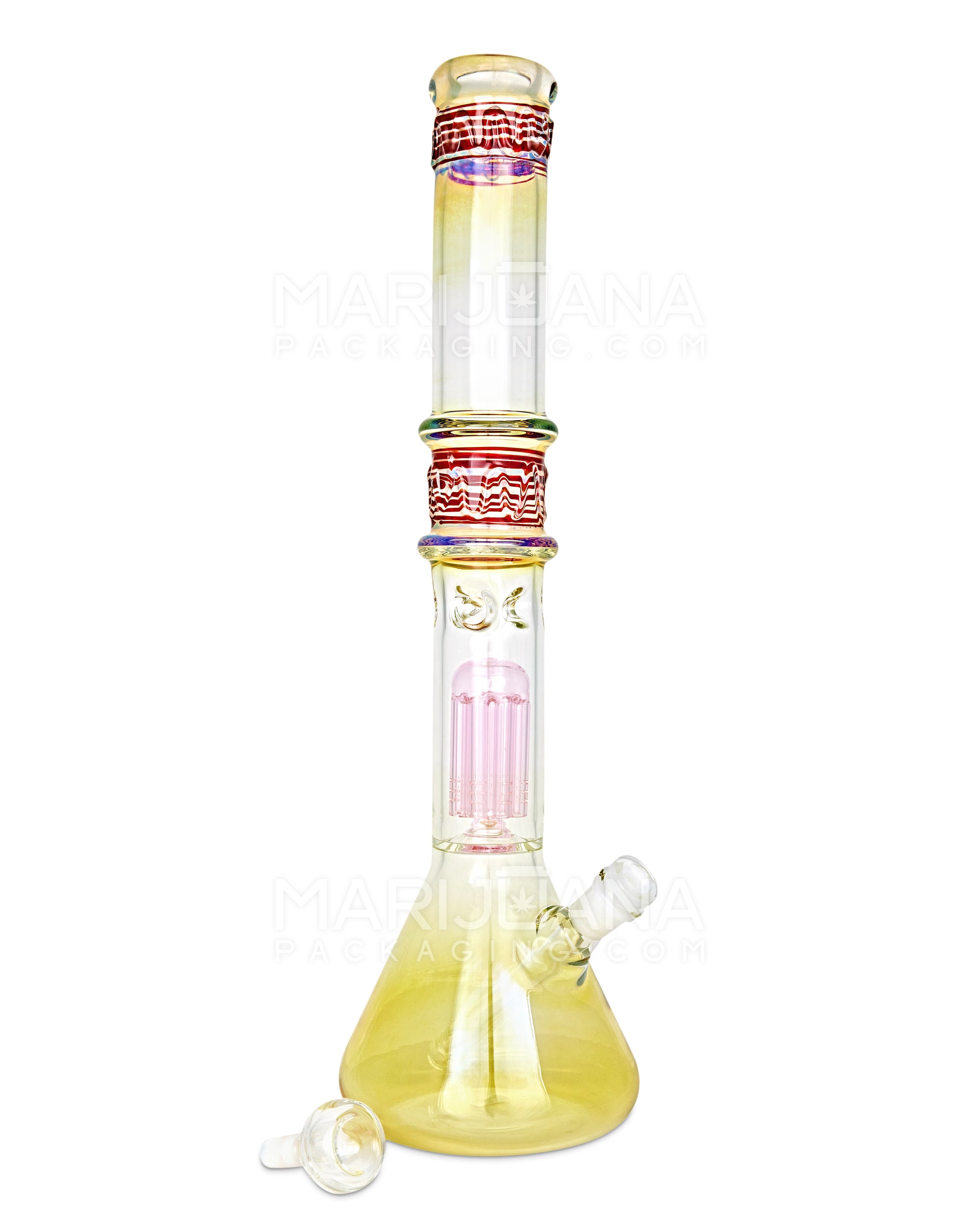 USA Glass | Straight Neck Tree Perc Fumed Glass Beaker Water Pipe w/ Ice Catcher | 18in Tall - 18mm Bowl - Assorted - 2