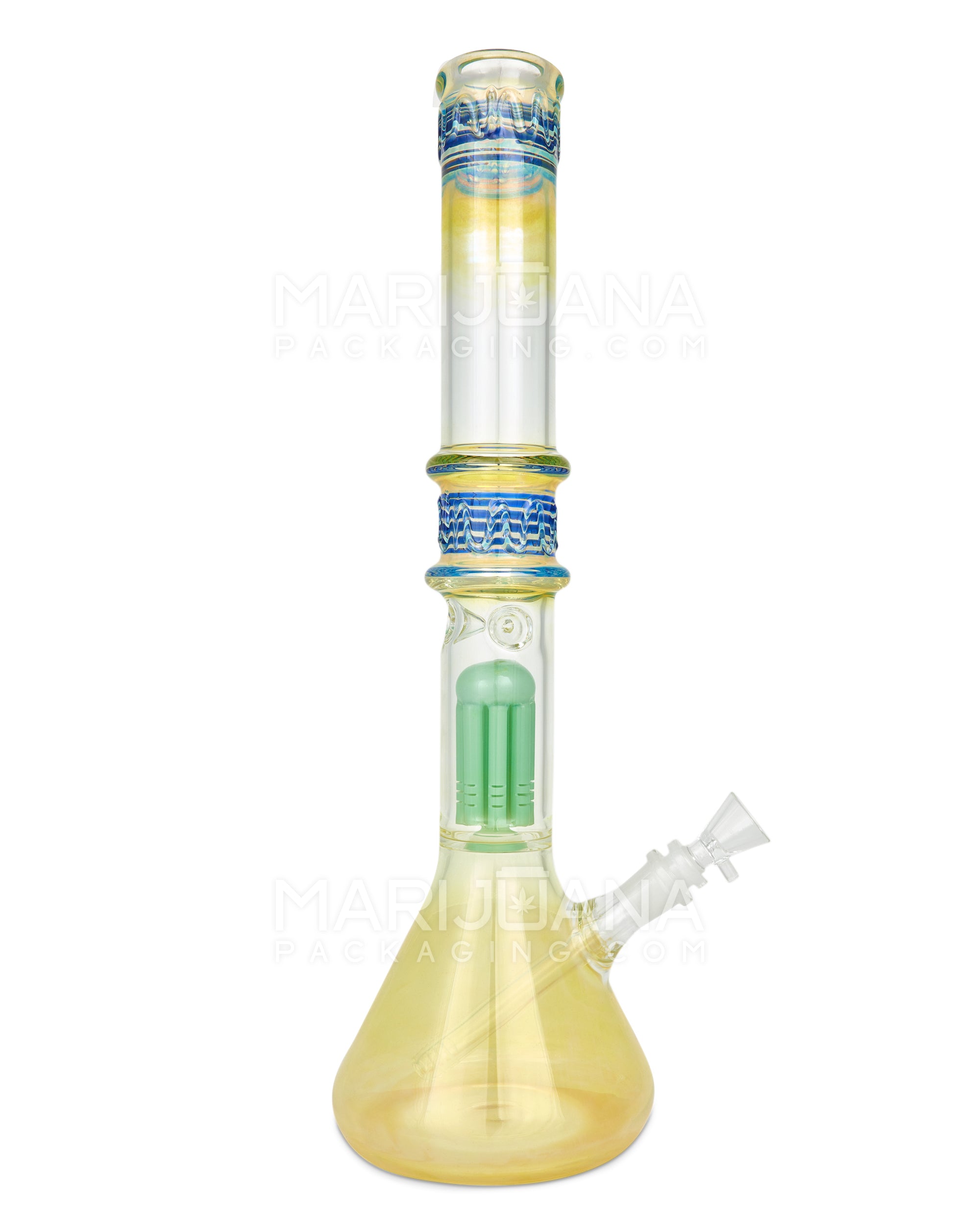 USA Glass | Straight Neck Tree Perc Fumed Glass Beaker Water Pipe w/ Ice Catcher | 18in Tall - 18mm Bowl - Assorted - 10