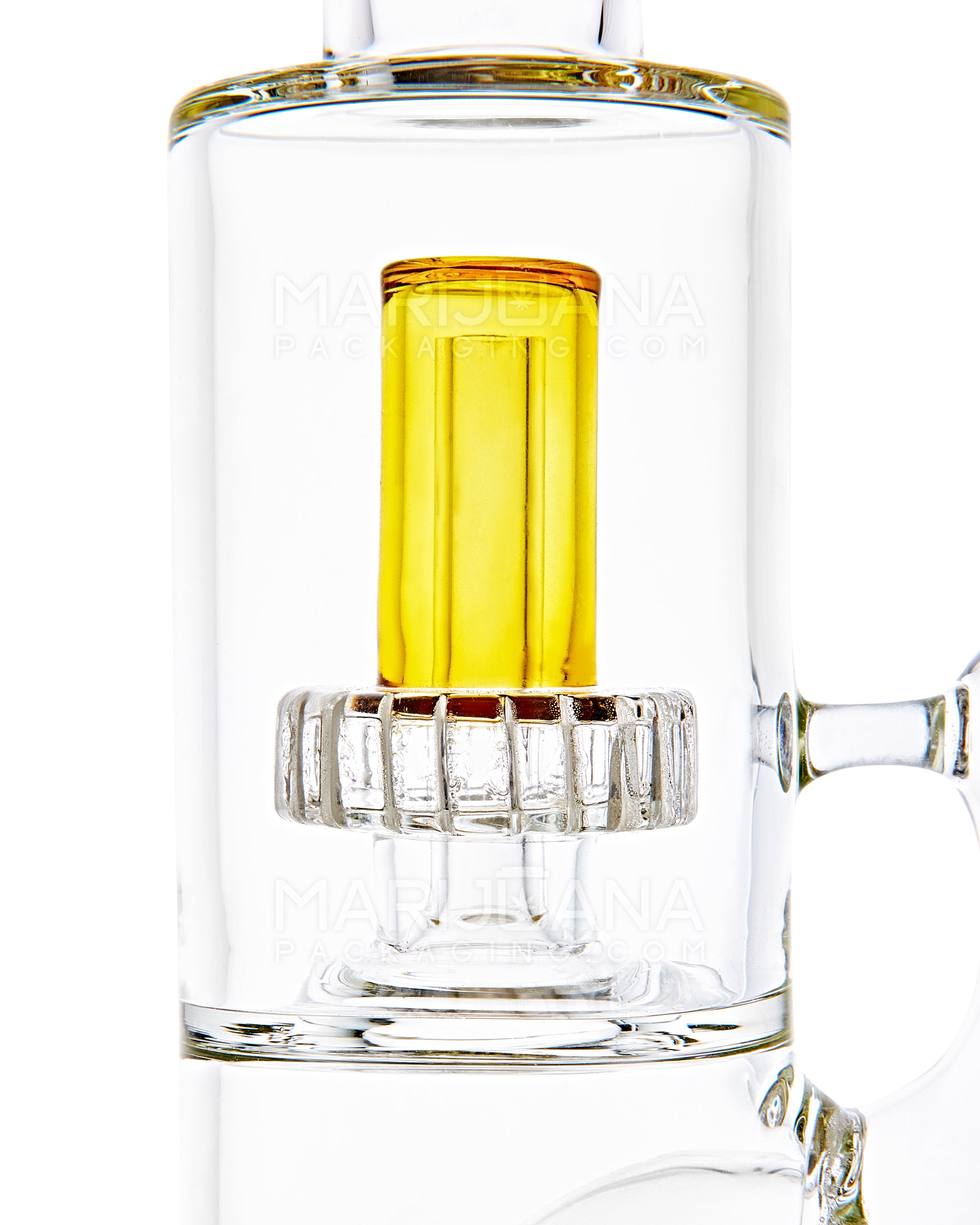Double Chamber | Bent Neck Showerhead Perc Glass Beaker Water Pipe w/ Thick Base | 12in Tall - 18mm Bowl - Yellow - 3