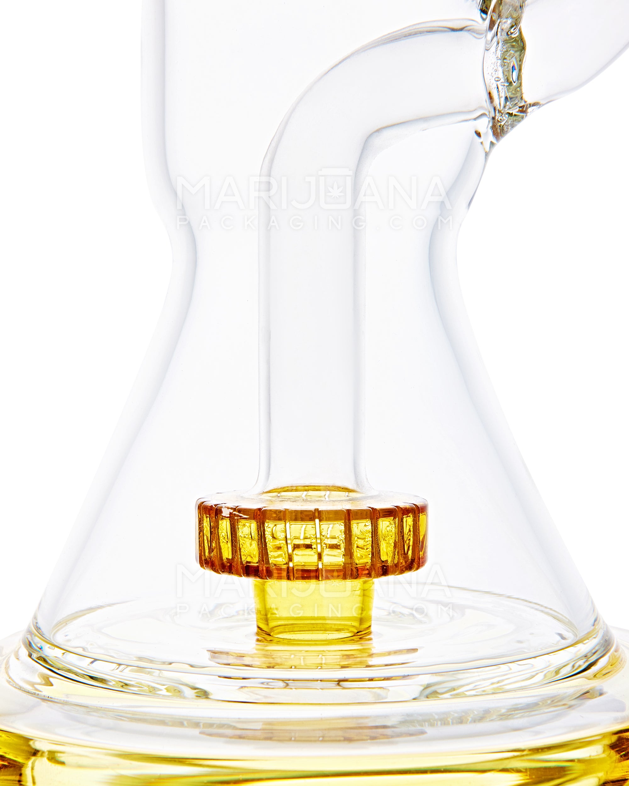 Double Chamber | Bent Neck Showerhead Perc Glass Beaker Water Pipe w/ Thick Base | 12in Tall - 18mm Bowl - Yellow - 4