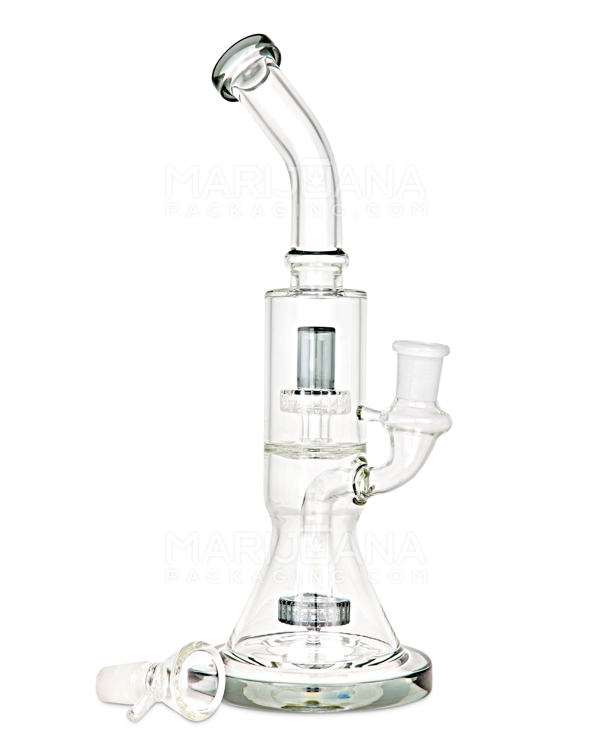 Double Chamber | Bent Neck Showerhead Perc Glass Beaker Water Pipe w/ Thick Base | 12in Tall - 18mm Bowl - Smoke - 4