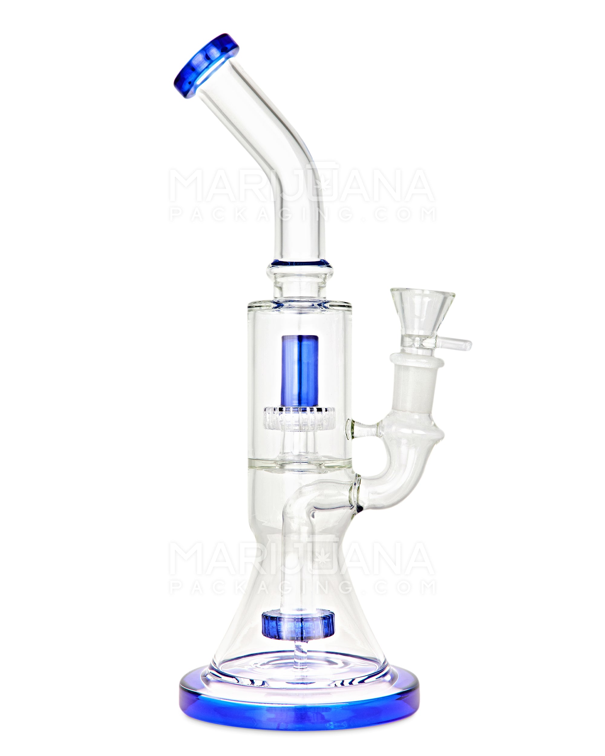 Double Chamber | Bent Neck Showerhead Perc Glass Beaker Water Pipe w/ Thick Base | 12in Tall - 18mm Bowl - Blue - 1