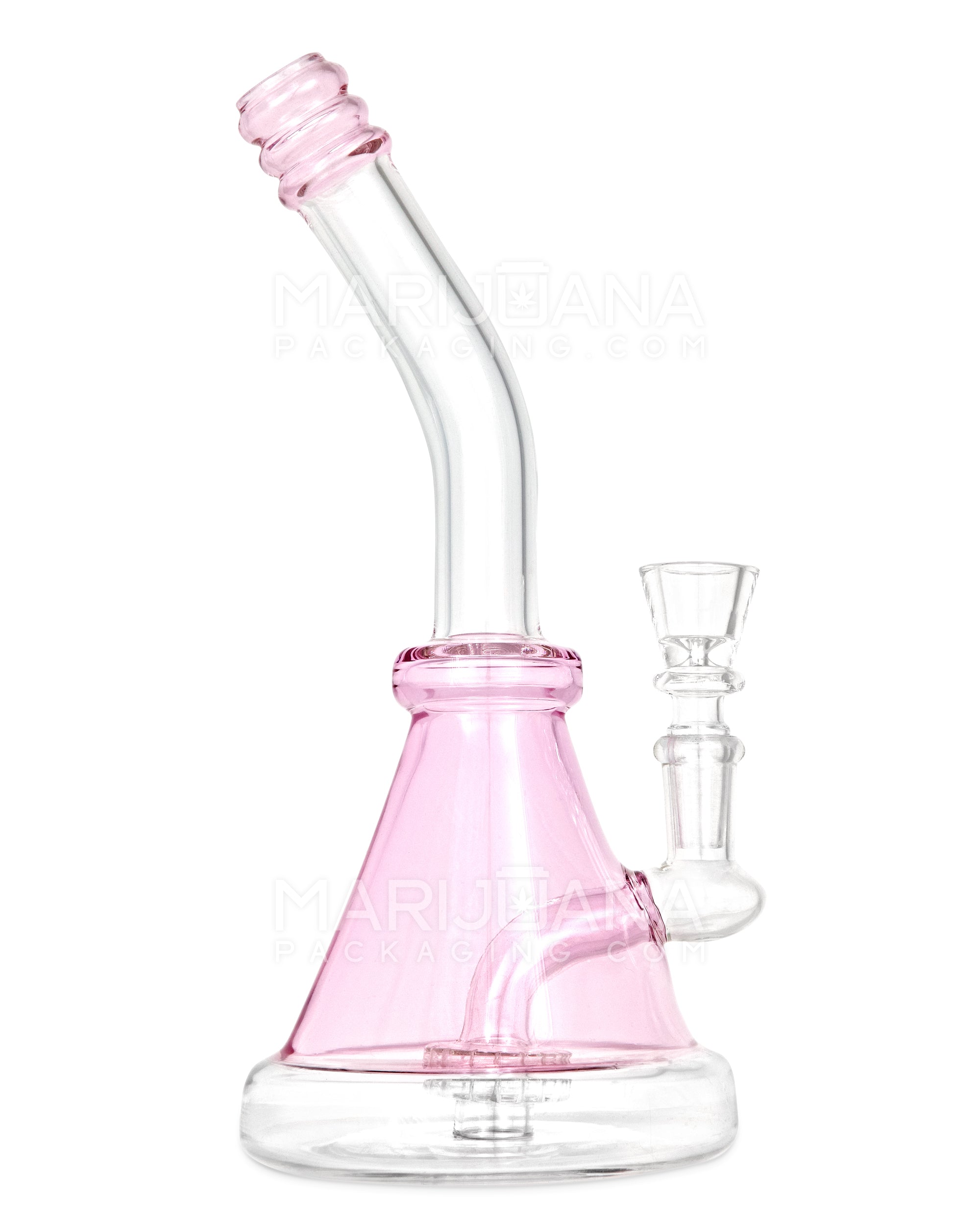 Bent Neck Showerhead Percolator Glass Beaker Water Pipe | 10in Tall - 14mm Bowl - Pink - 1