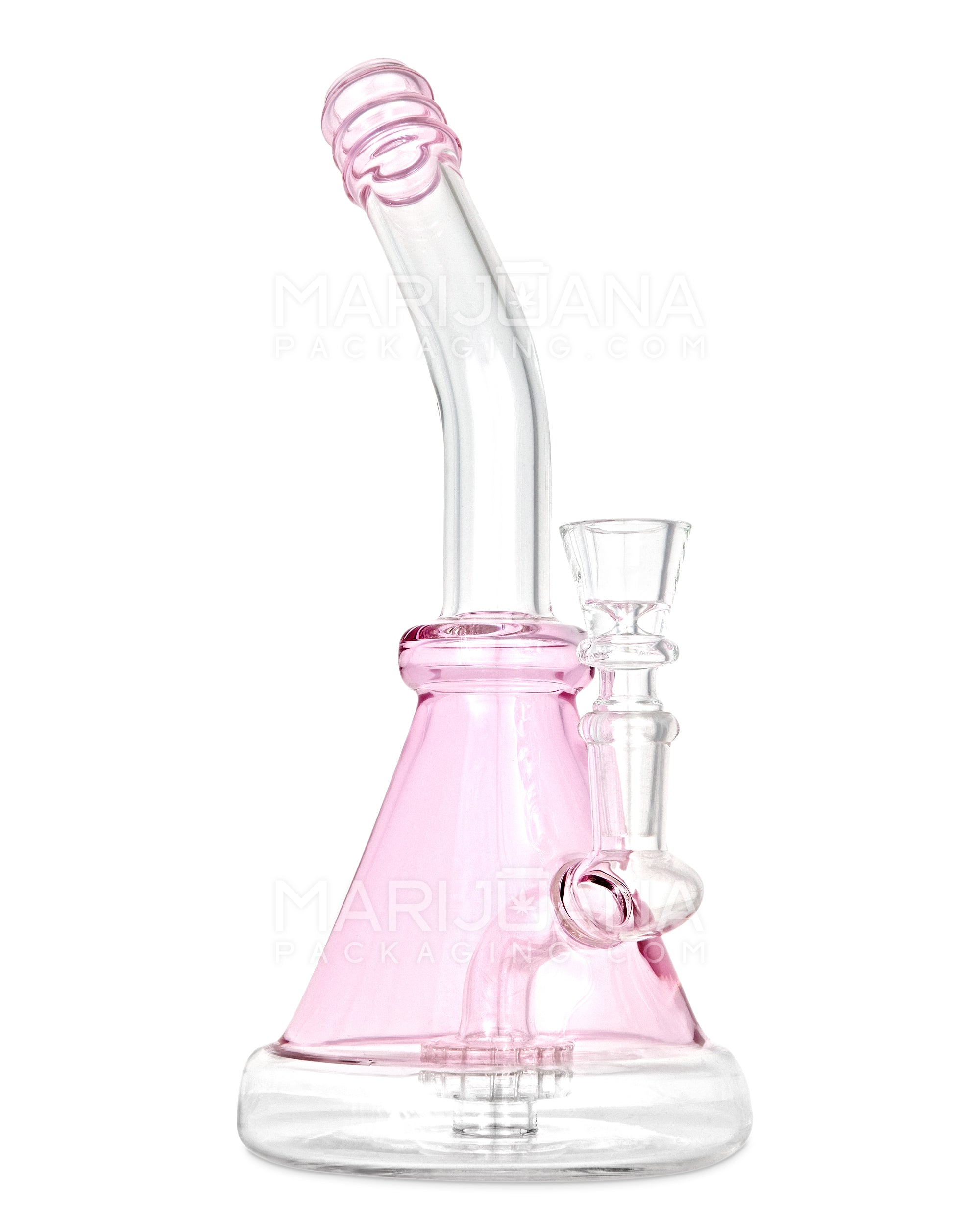 Bent Neck Showerhead Percolator Glass Beaker Water Pipe | 10in Tall - 14mm Bowl - Pink - 6