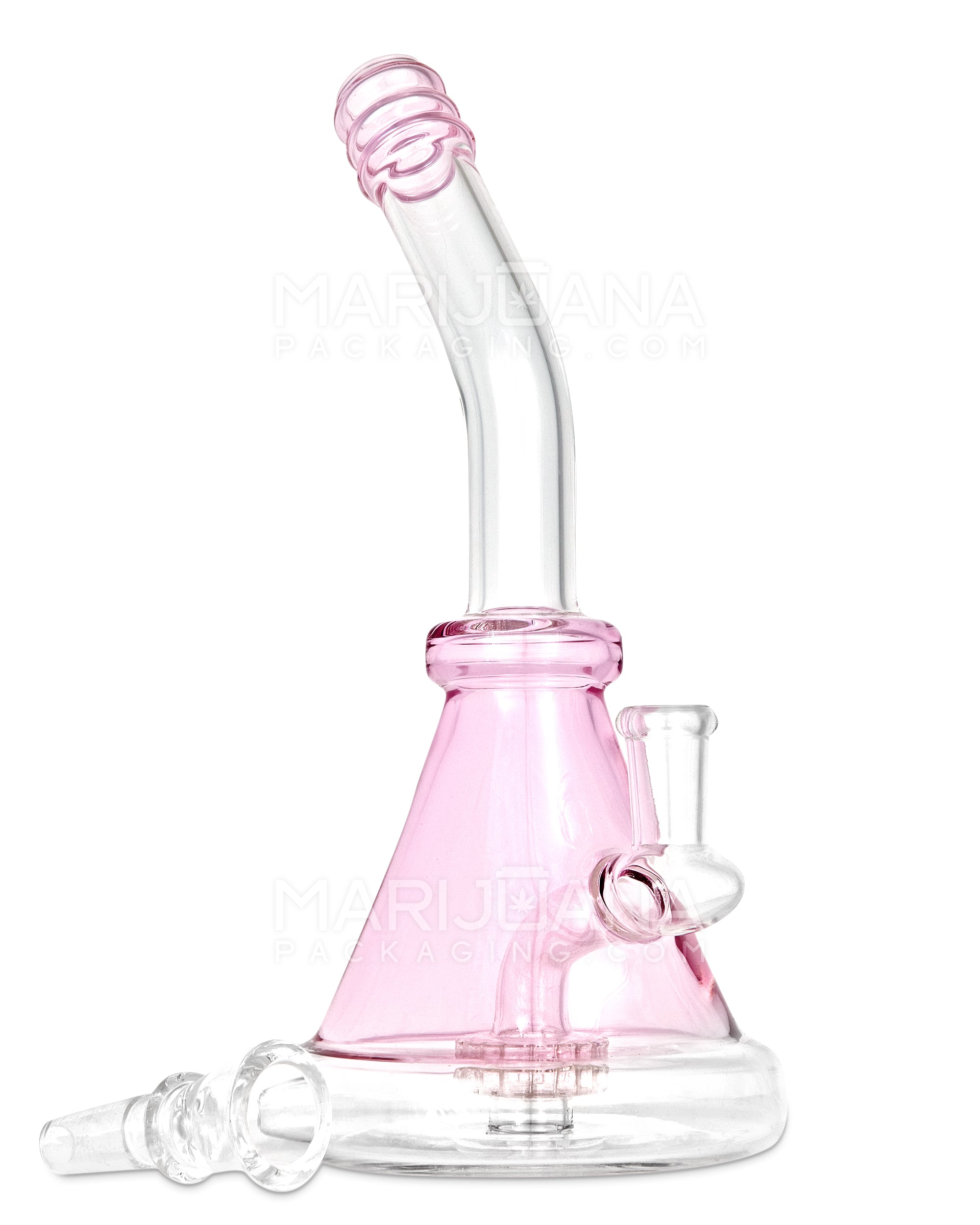 Bent Neck Showerhead Percolator Glass Beaker Water Pipe | 10in Tall - 14mm Bowl - Pink - 2