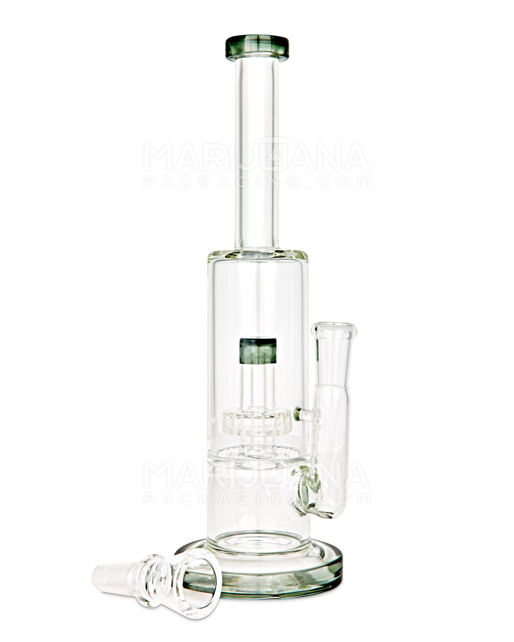 Double Chamber | Straight Neck Showerhead Perc Glass Water Pipe w/ Thick Base | 10in Tall - 14mm Bowl - Smoke - 2