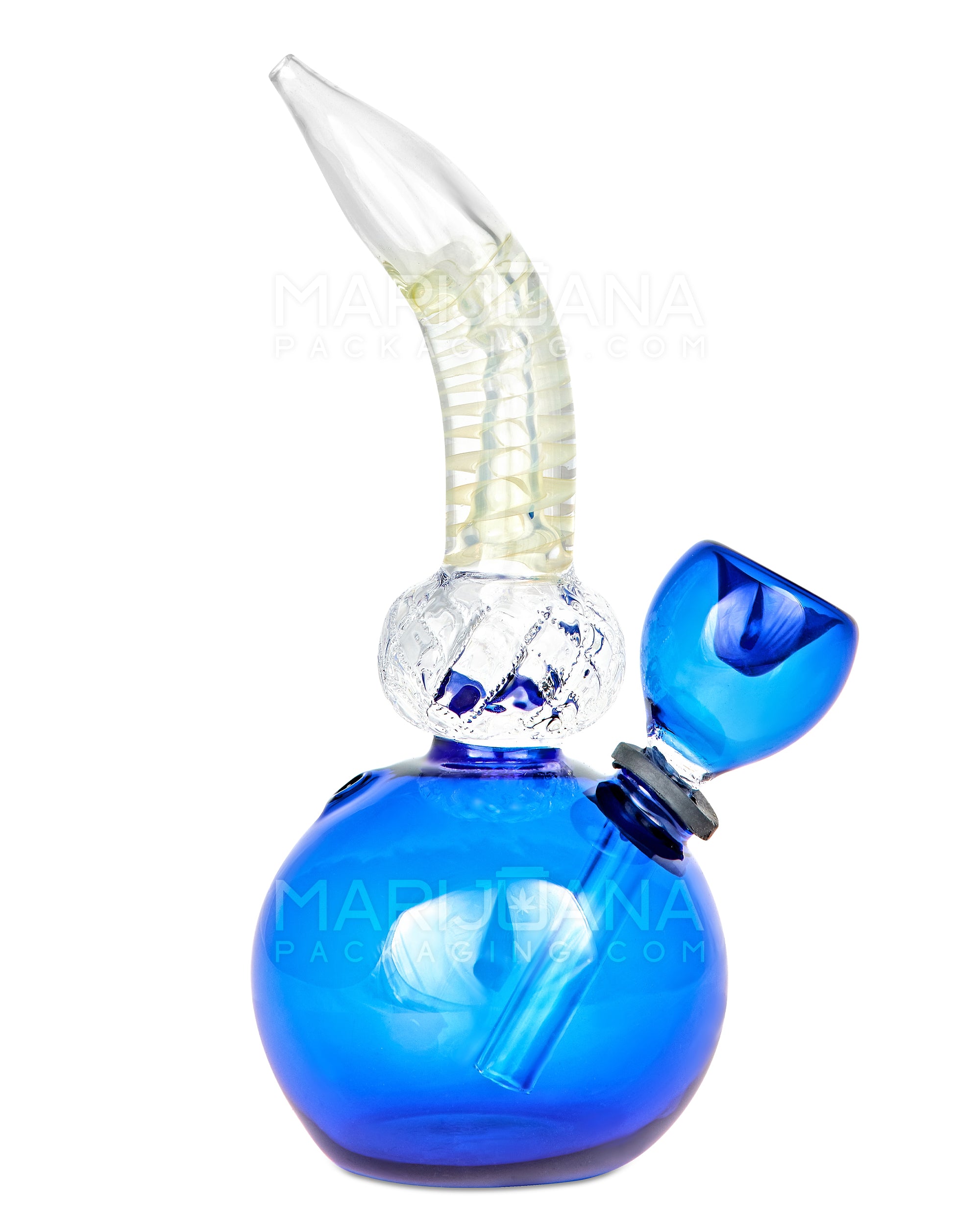 Bent Neck Glass Egg Water Pipe | 6in Tall - Grommet Bowl - Blue - 1