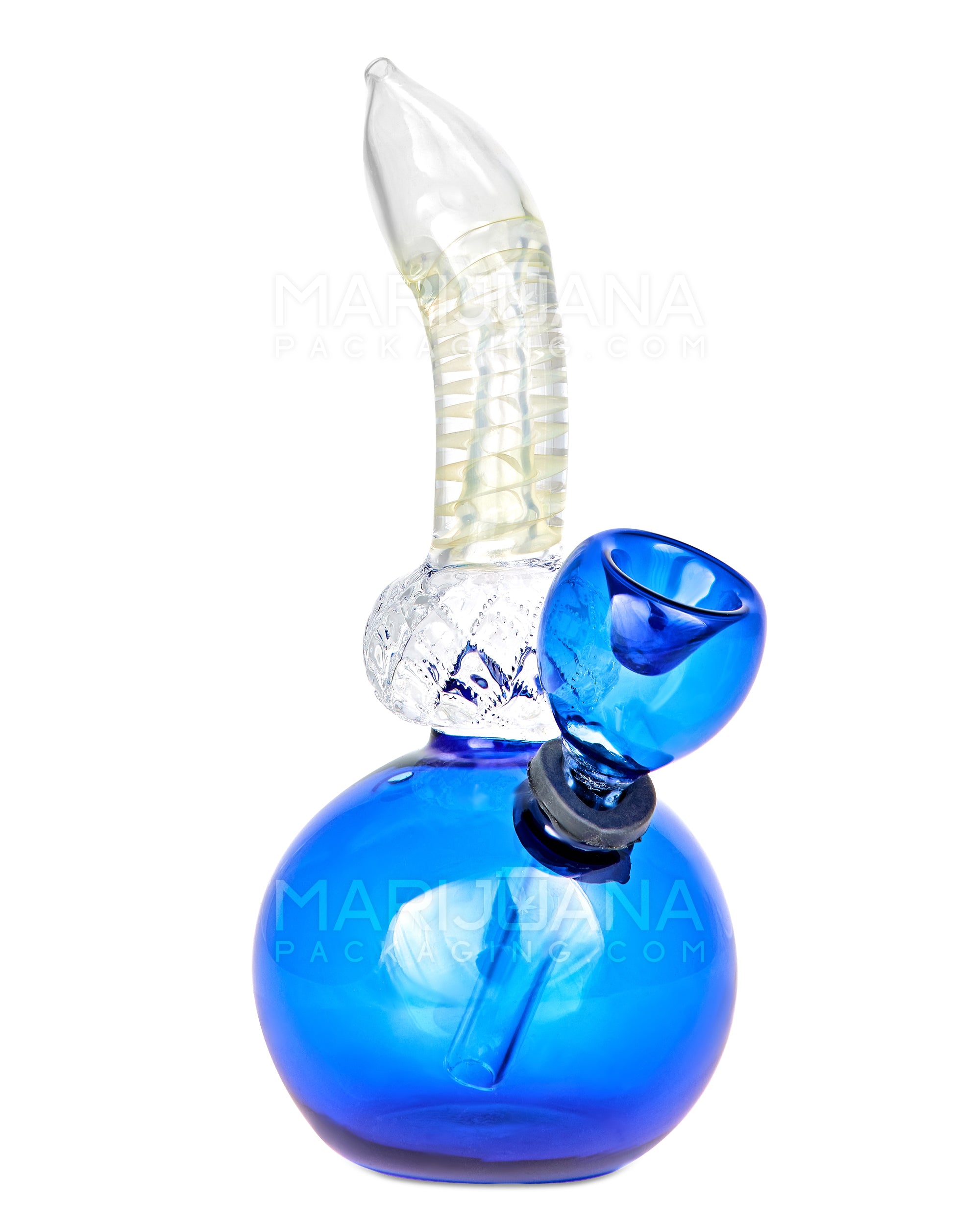 Bent Neck Glass Egg Water Pipe | 6in Tall - Grommet Bowl - Blue - 2