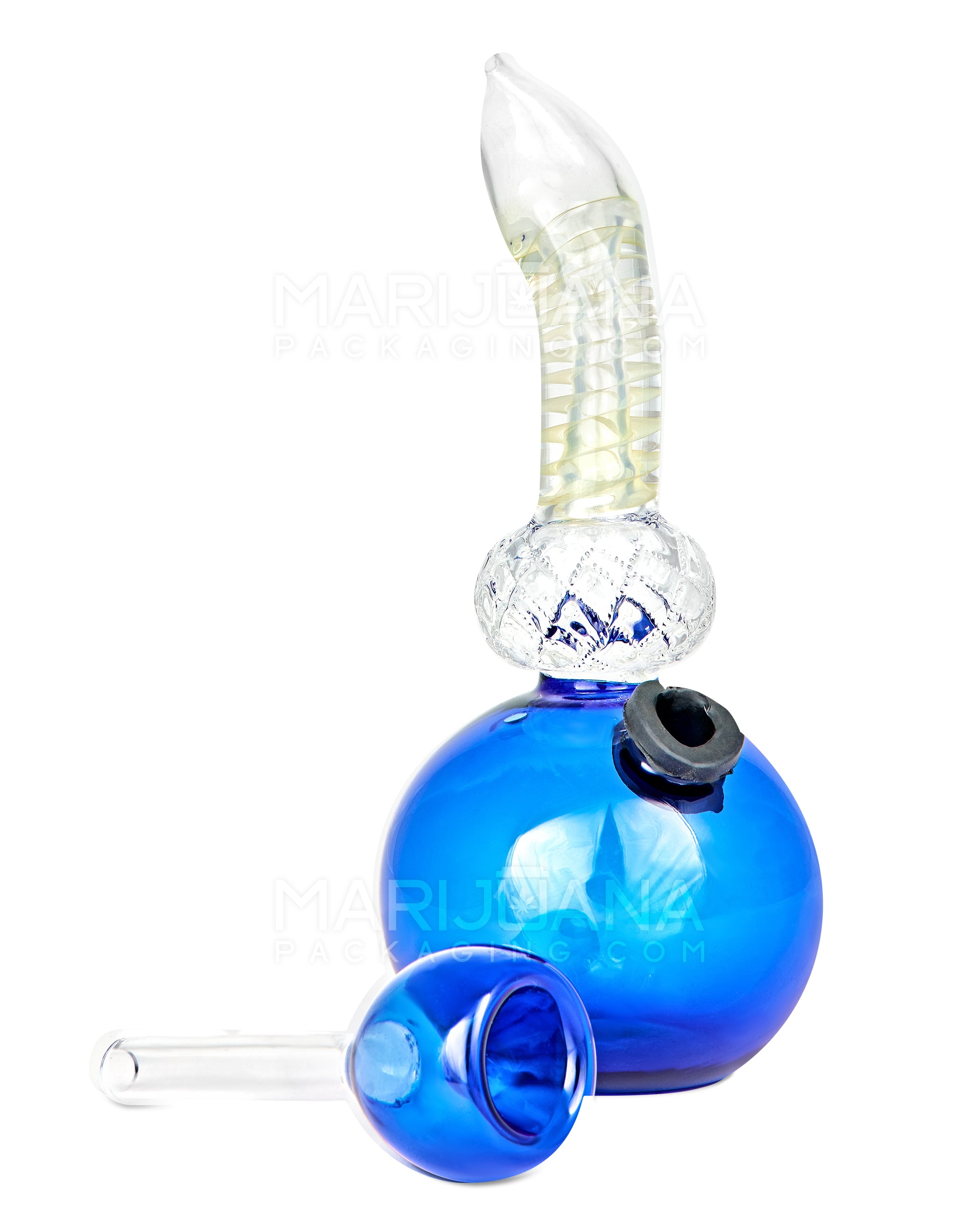 Bent Neck Glass Egg Water Pipe | 6in Tall - Grommet Bowl - Blue - 3