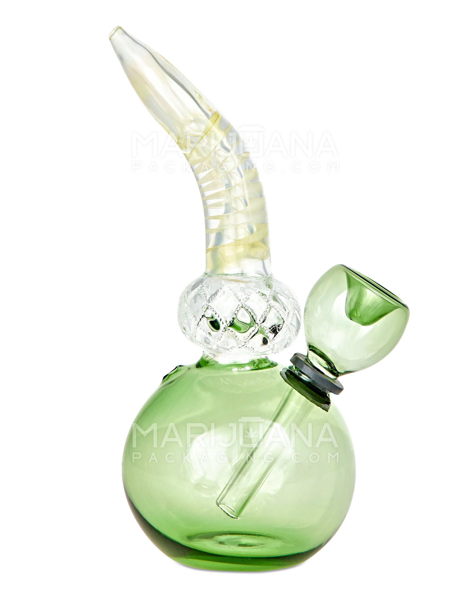 Bent Neck Glass Egg Water Pipe | 6in Tall - Grommet Bowl - Green - 1