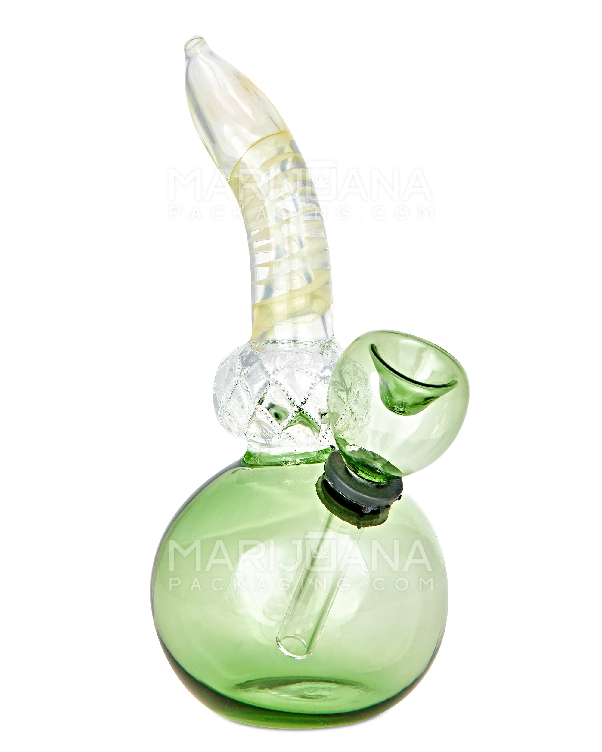 Bent Neck Glass Egg Water Pipe | 6in Tall - Grommet Bowl - Green - 2