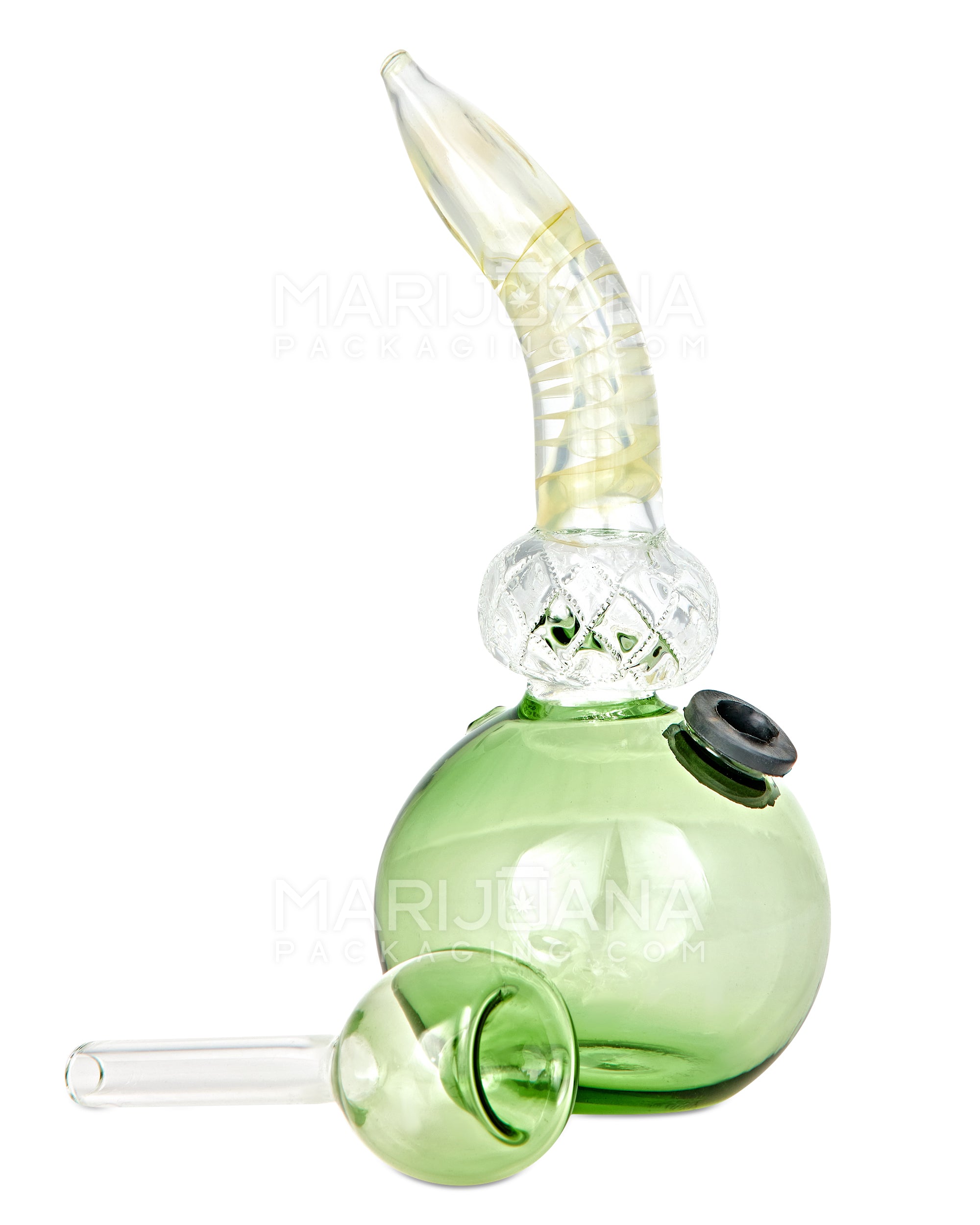 Bent Neck Glass Egg Water Pipe | 6in Tall - Grommet Bowl - Green - 3