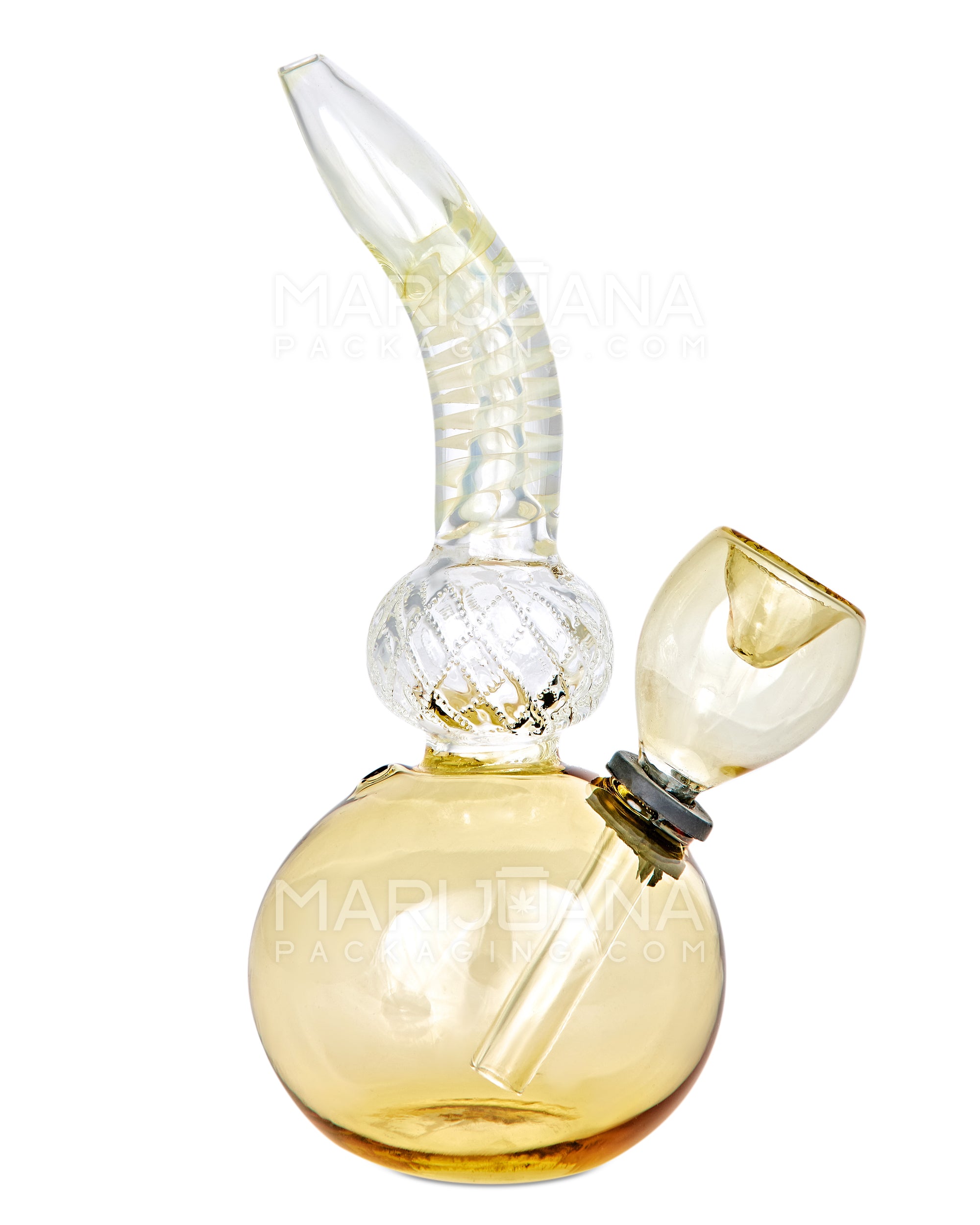 Bent Neck Glass Egg Water Pipe | 6in Tall - Grommet Bowl - Amber - 1