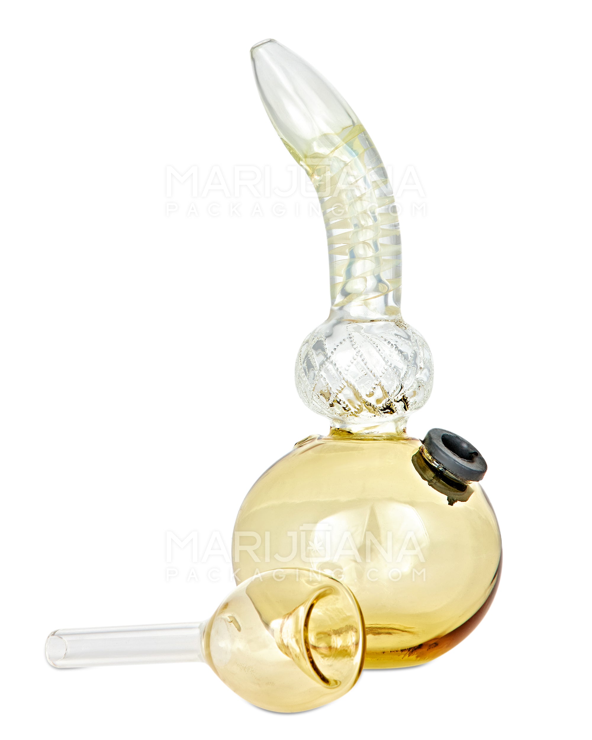 Bent Neck Glass Egg Water Pipe | 6in Tall - Grommet Bowl - Amber - 3