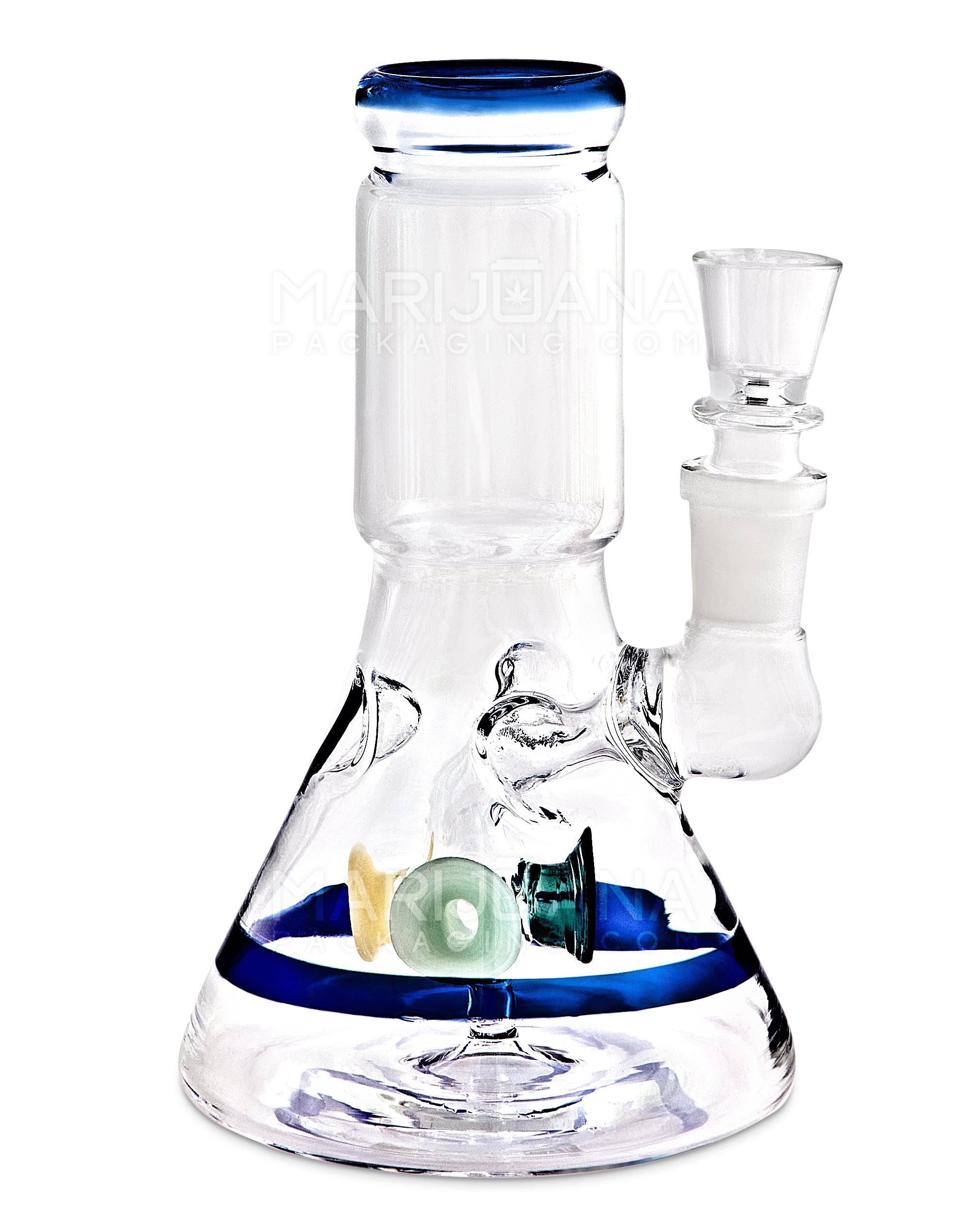 Straight Neck Megaphone Perc Glass Beaker Water Pipe w/ Ice Catcher | 6in Tall - 14mm Bowl - Blue - 1