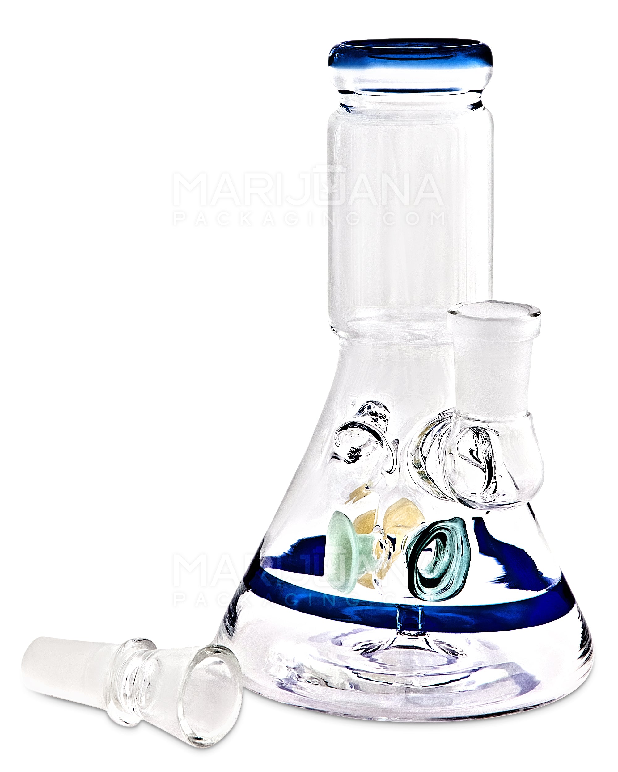 Straight Neck Megaphone Perc Glass Beaker Water Pipe w/ Ice Catcher | 6in Tall - 14mm Bowl - Blue - 2