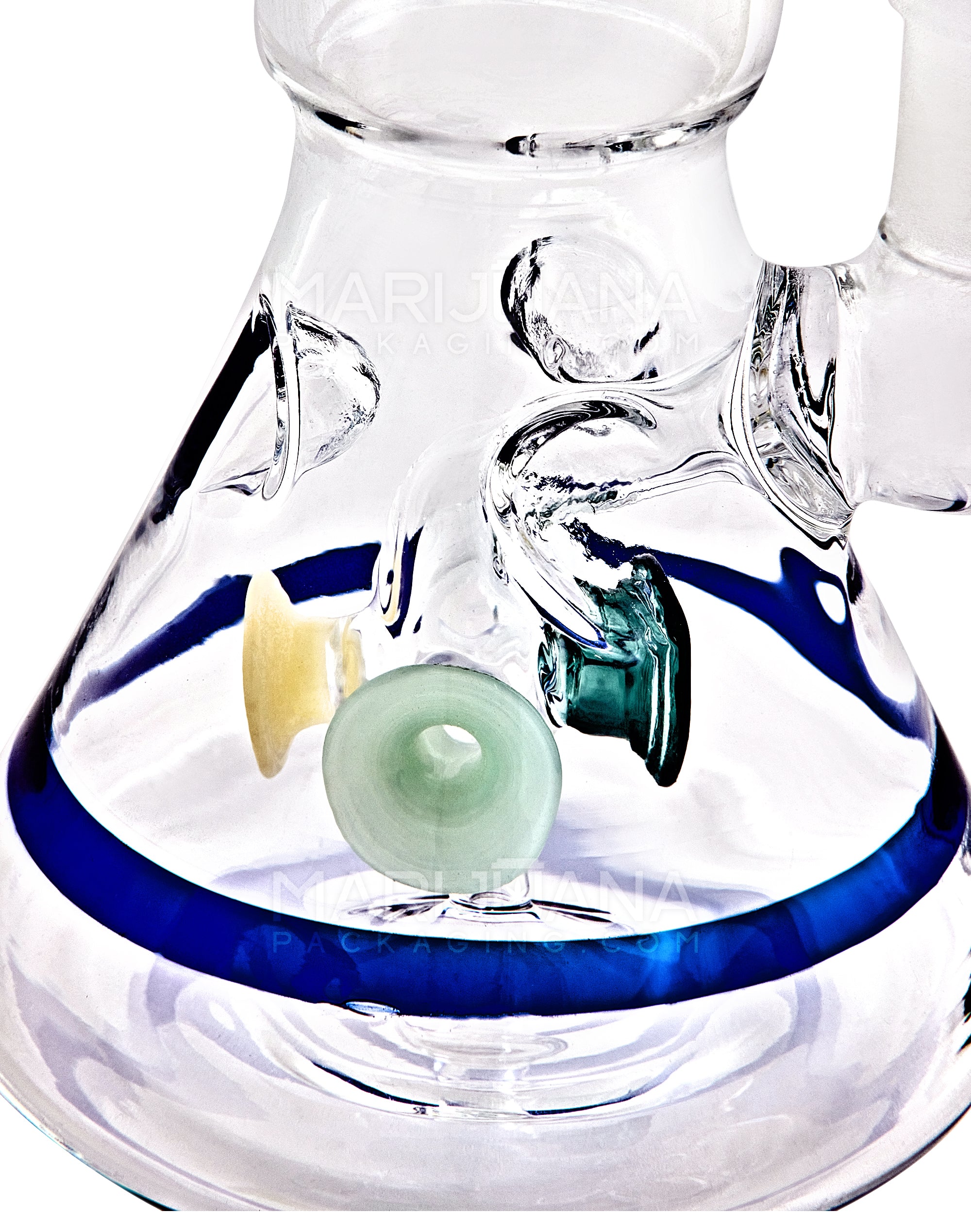 Straight Neck Megaphone Perc Glass Beaker Water Pipe w/ Ice Catcher | 6in Tall - 14mm Bowl - Blue - 3